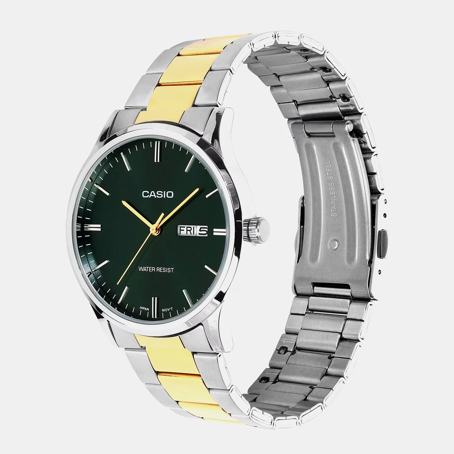 Men Quartz Green Dial Analog Stainless Steel Watch A2518 - Image 4