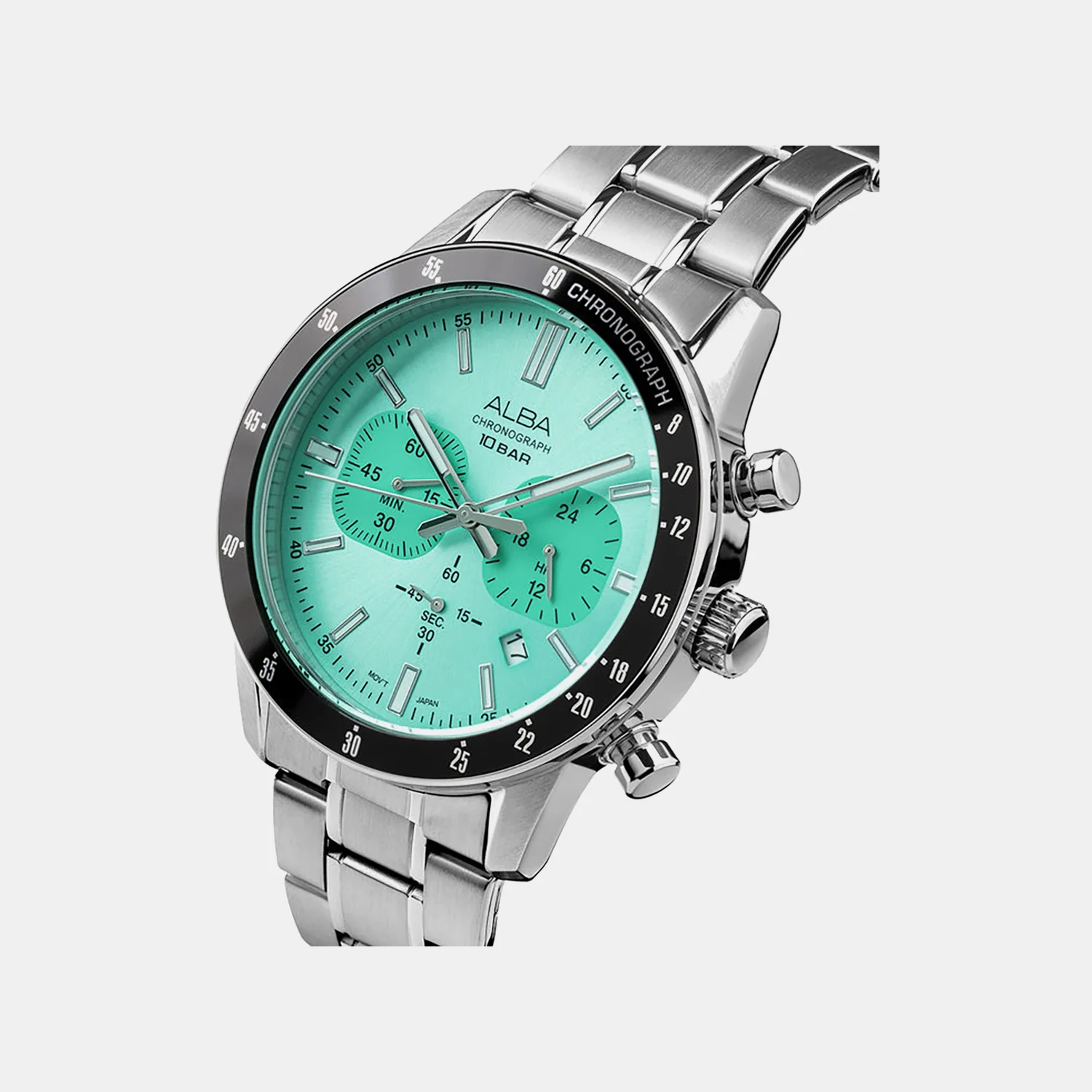 Men Quartz Mint Green Dial Chronograph Stainless Steel Watch AT3J83X1 - Image 3