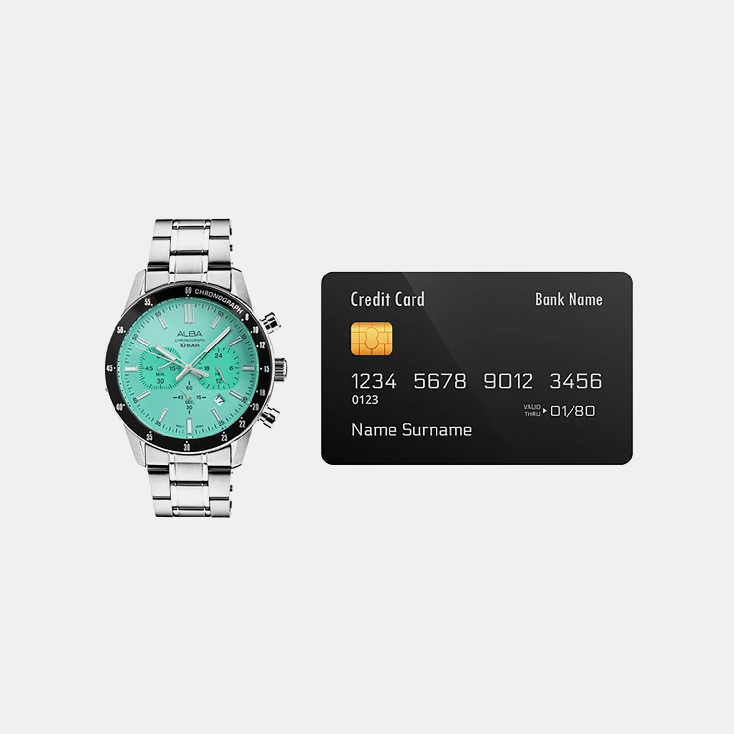 Men Quartz Mint Green Dial Chronograph Stainless Steel Watch AT3J83X1 - Image 5