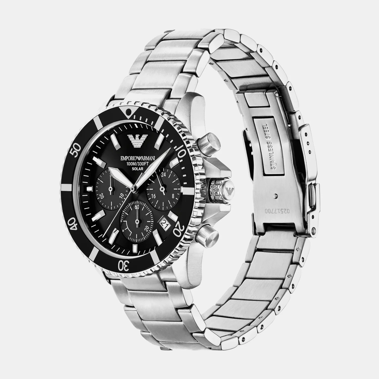 Men Solar Black Dial Chronograph Stainless Steel Watch AR11739 - Image 2