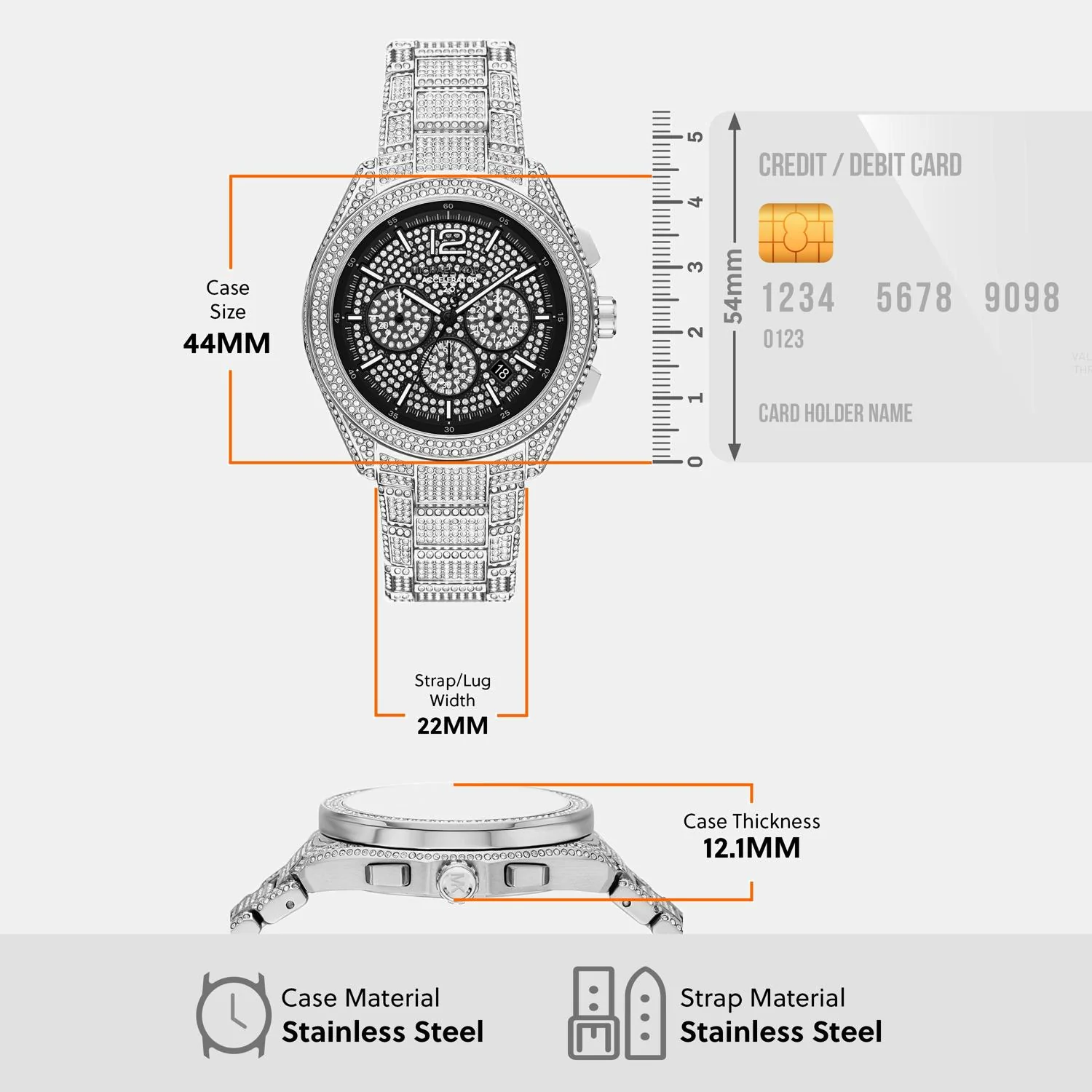 Accelerator 2.0 Men Quartz Black Dial Chronograph Stainless Steel Watch MK9189 - Image 7