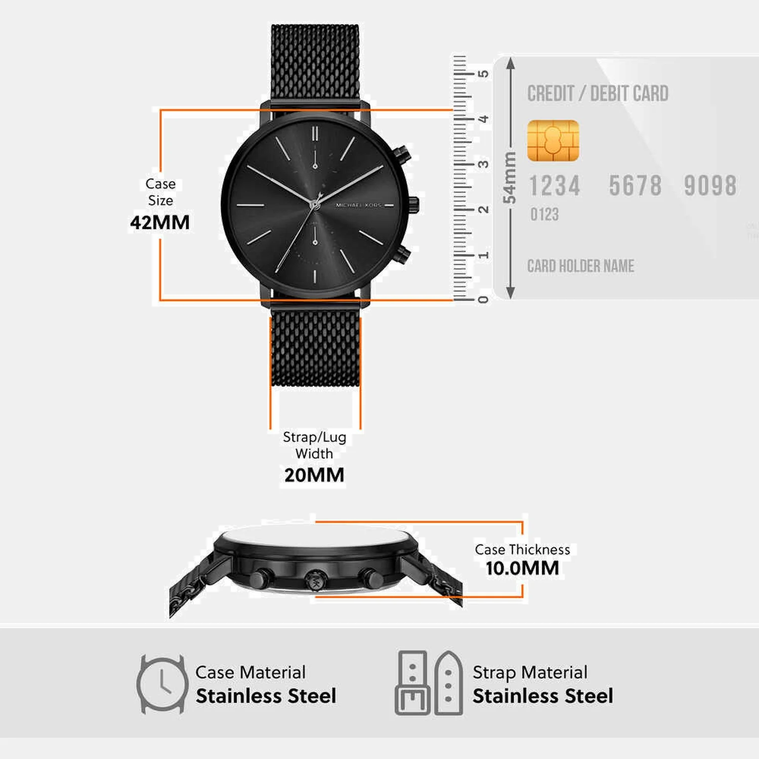 Blake Men Quartz Black Dial Chronograph Stainless Steel Watch MK9211 - Image 7
