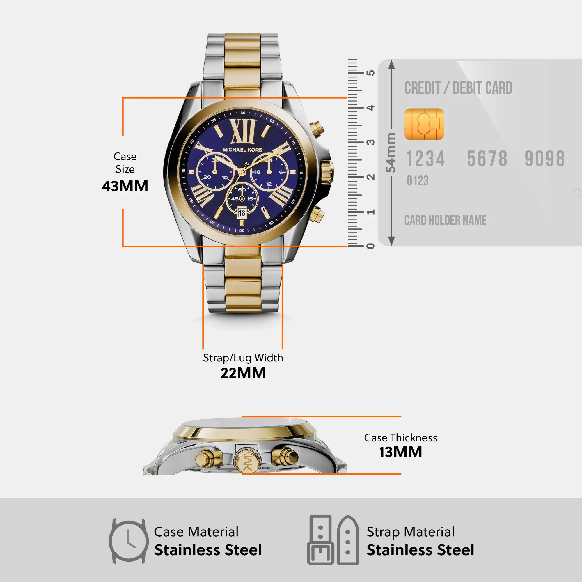 Bradshaw Women Quartz Blue Dial Chronograph Stainless Steel Watch MK5976 - Image 6