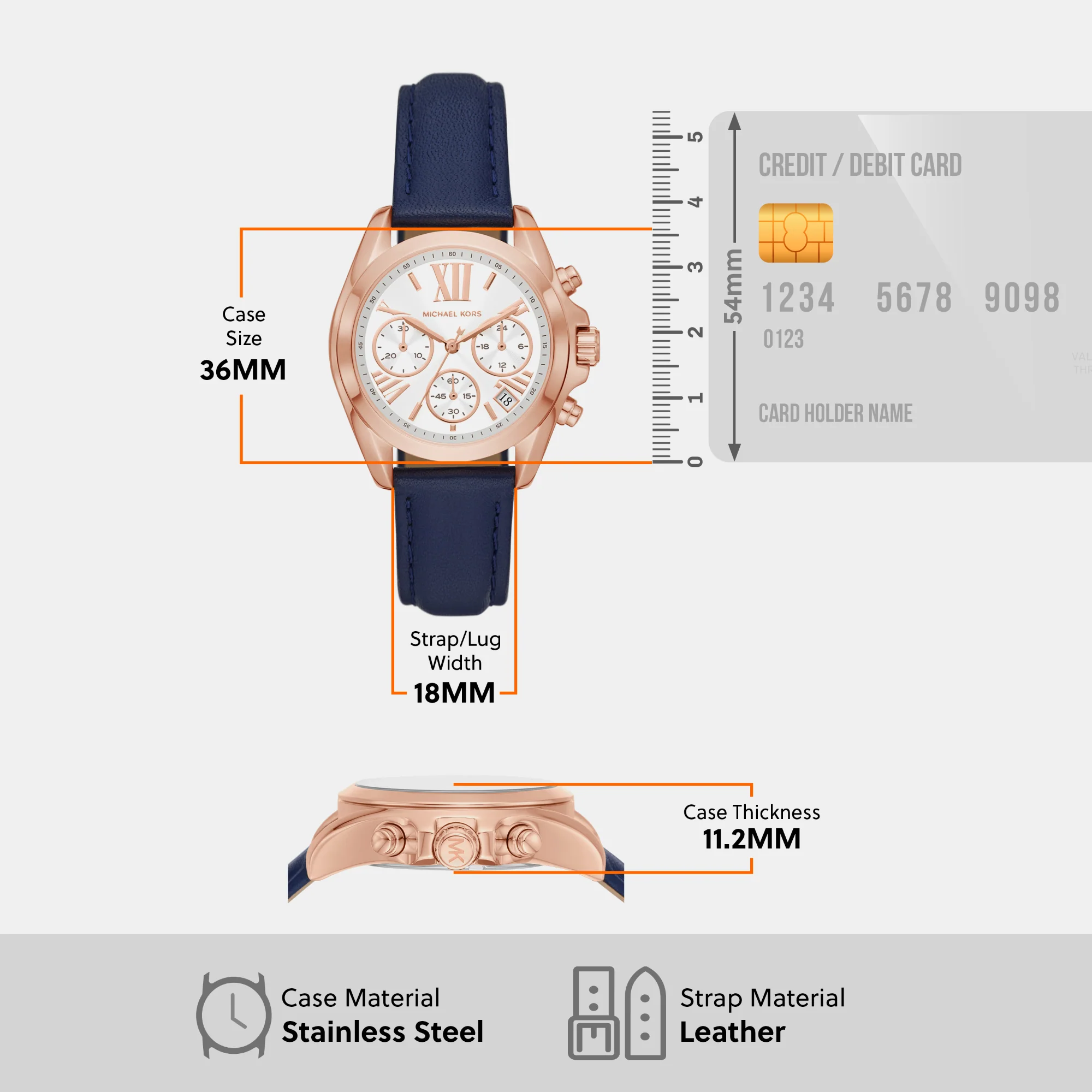 Bradshaw Women Quartz White Dial Chronograph Leather Watch MK2960 - Image 7