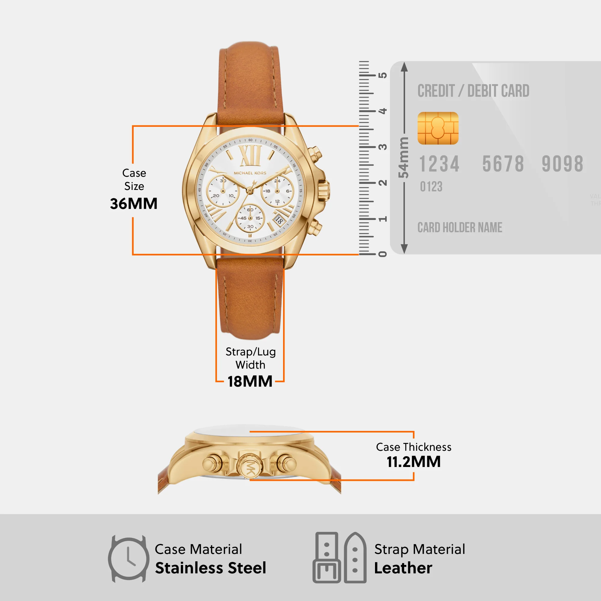 Bradshaw Women Quartz White Dial Chronograph Leather Watch MK2961 - Image 9