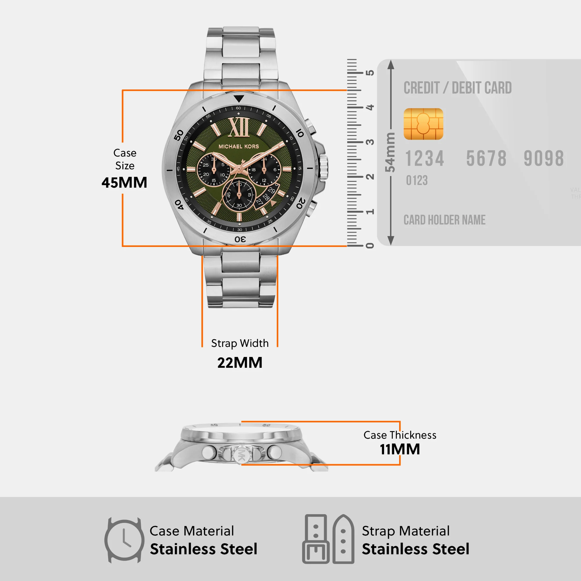 Brecken Men Quartz Green Dial Chronograph Stainless Steel Watch MK8984 - Image 8