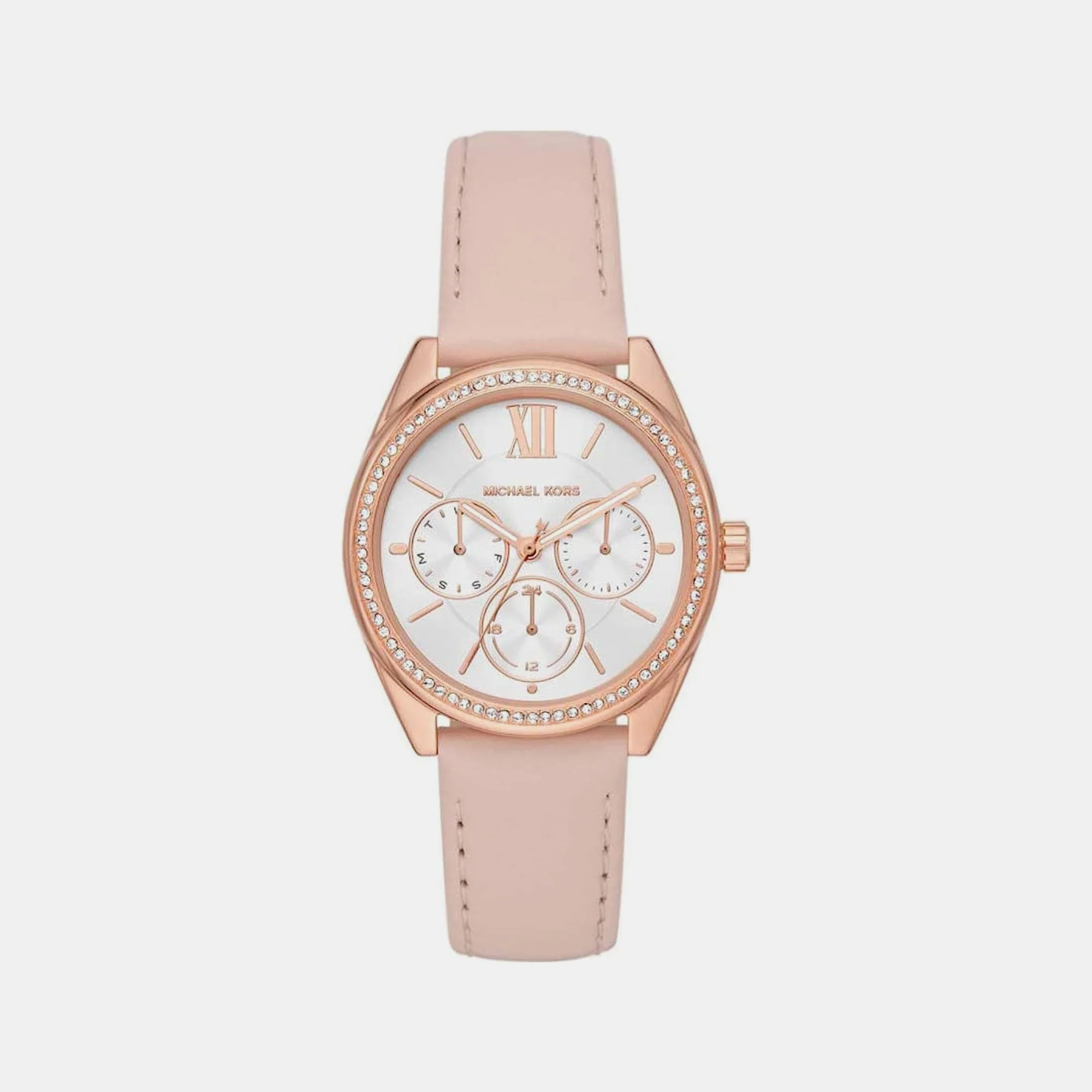 Janelle Women Quartz White Dial Chronograph Leather Watch MK7316