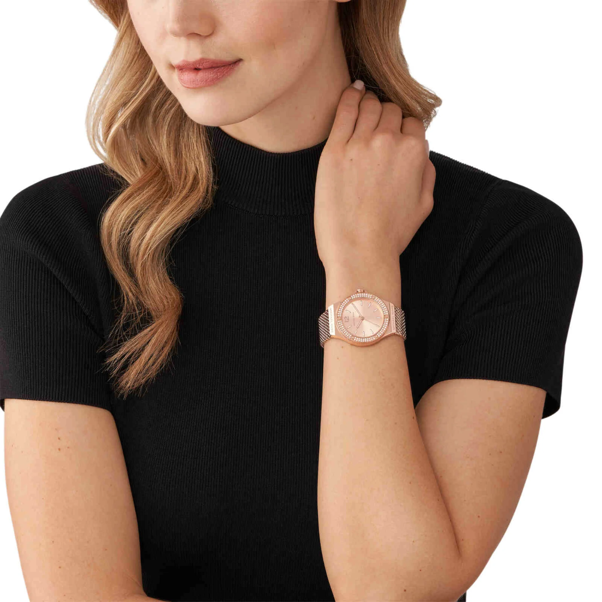 Lennox Women Quartz Pink Dial Analog Mesh Watch MK7336 - Image 4