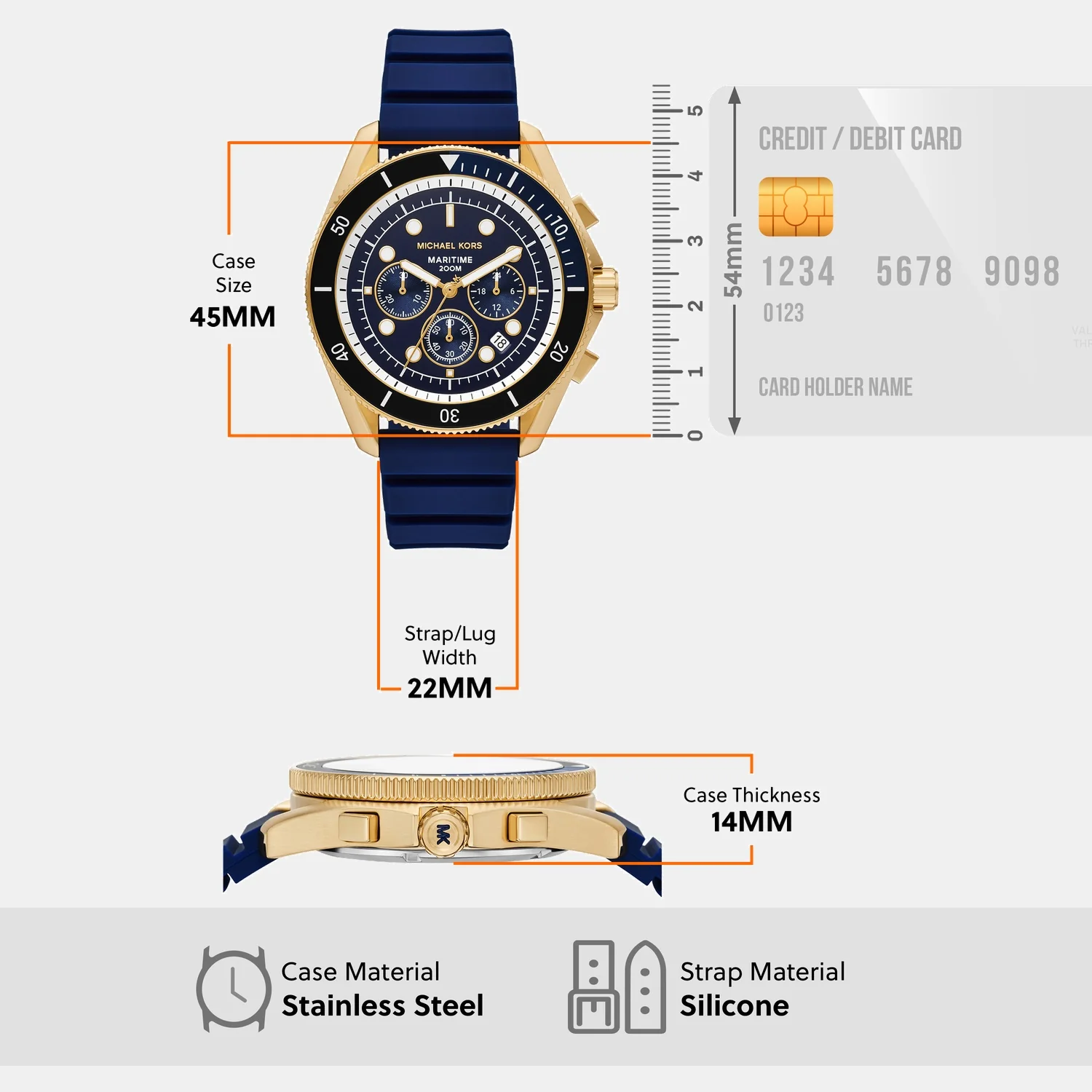 Maritime Men Quartz Blue Dial Chronograph Silicone Watch MK9205 - Image 8