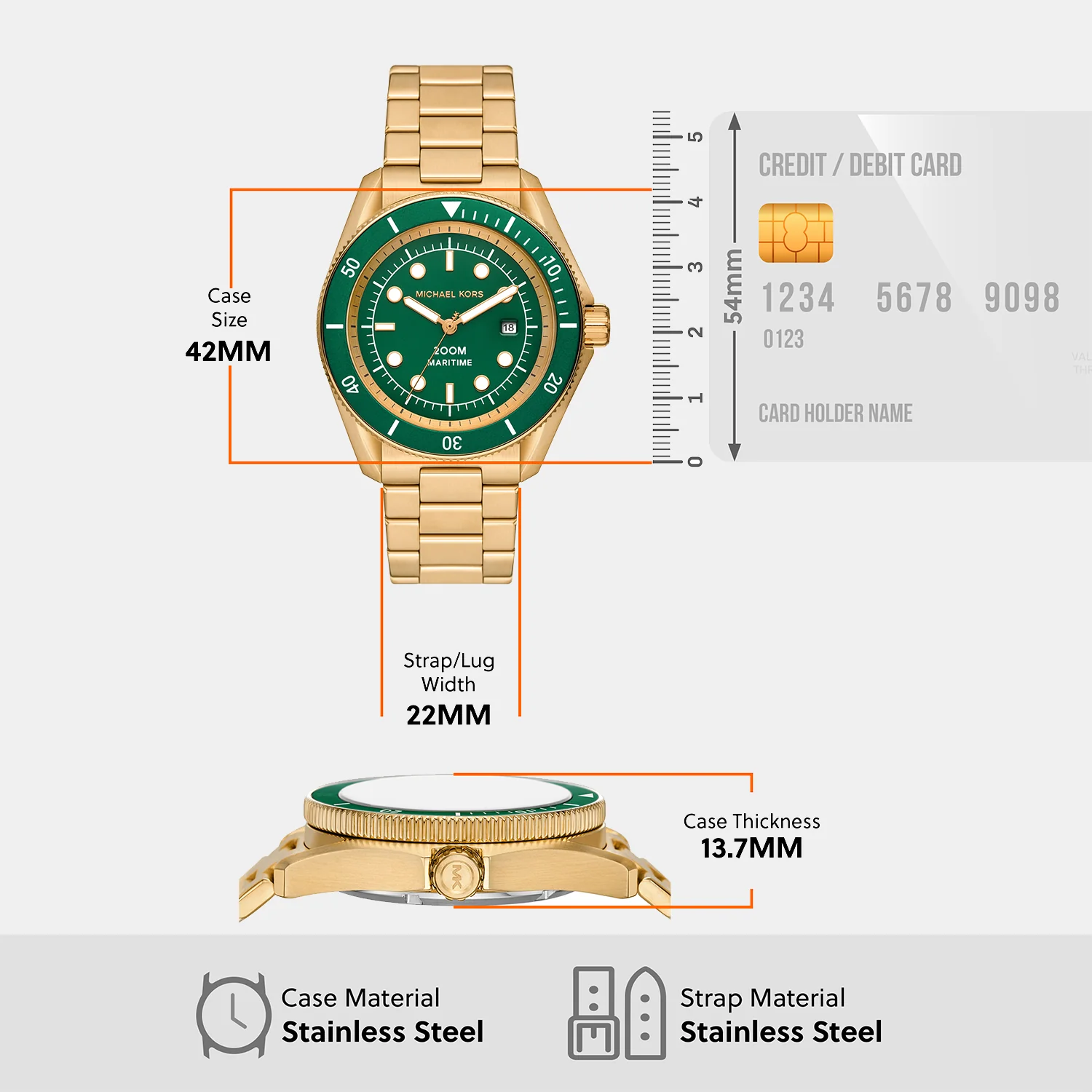 Maritime Men Quartz Green Dial Analog Stainless Steel Watch MK9162 - Image 6