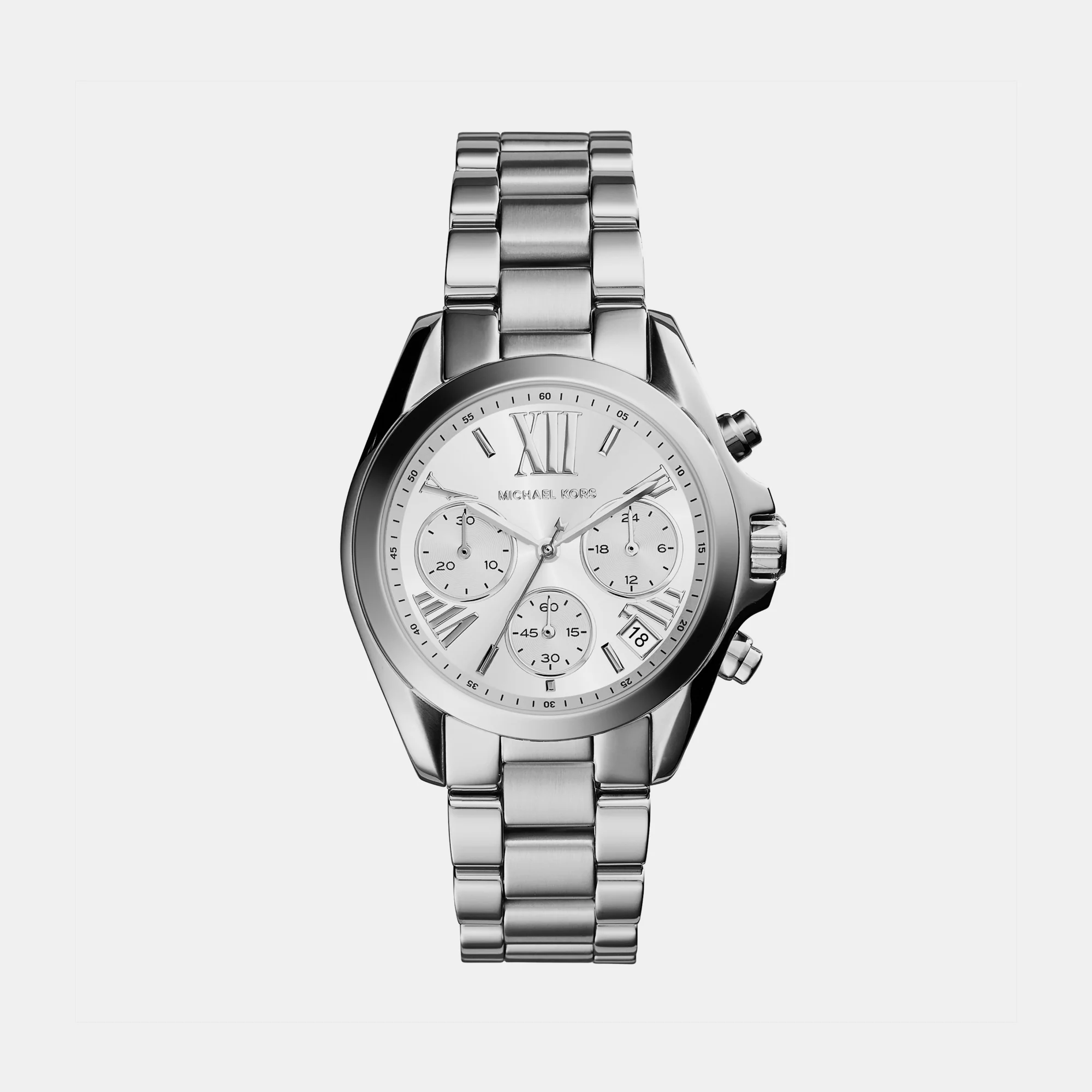 Mini Bradshaw Women Quartz Silver Dial Chronograph Stainless Steel Watch MK6174