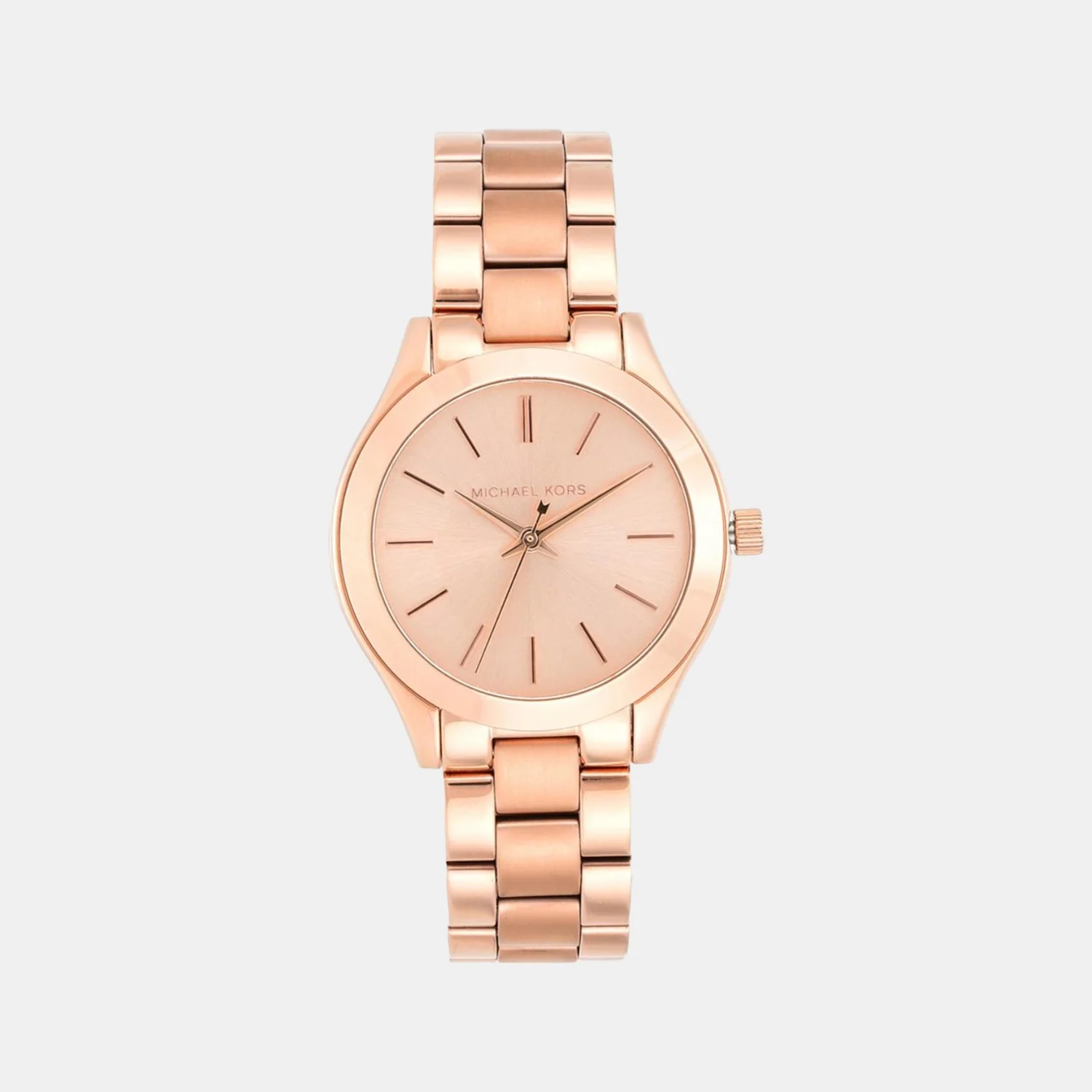 Mini Slim Runway Women Quartz Rose Gold Dial Analog Stainless Steel Watch MK3513