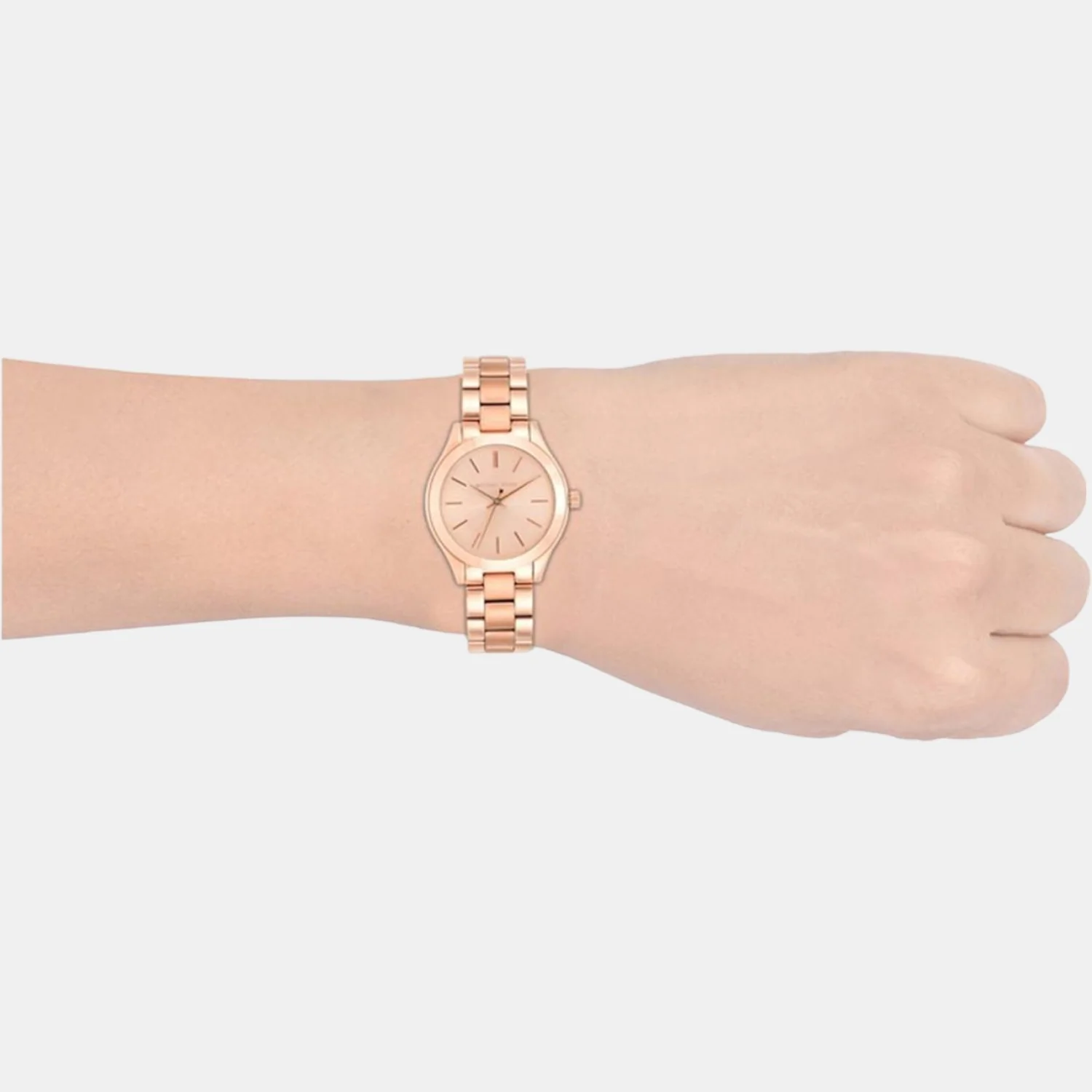 Mini Slim Runway Women Quartz Rose Gold Dial Analog Stainless Steel Watch MK3513 - Image 4