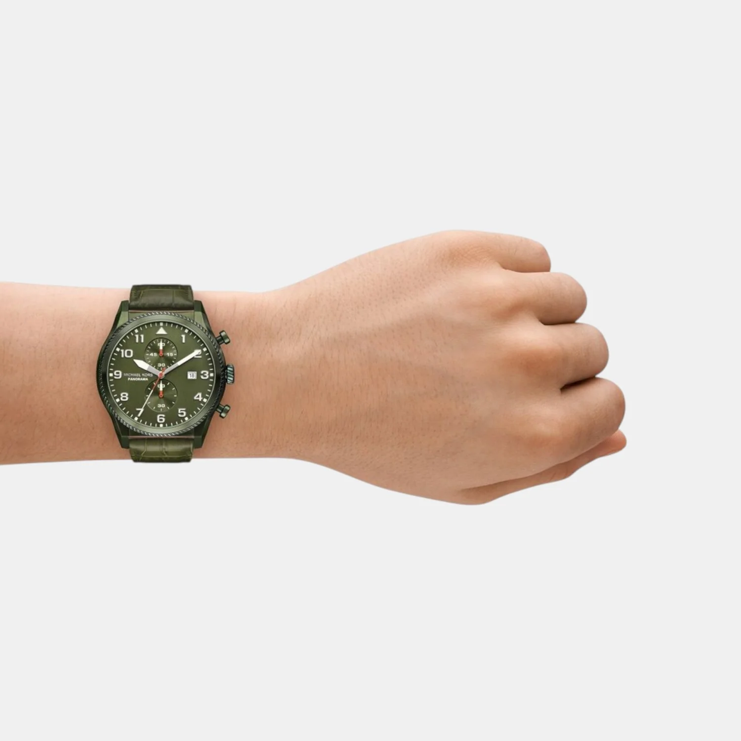 Panorama Men Quartz Green Dial Chronograph Leather Watch MK9199 - Image 5