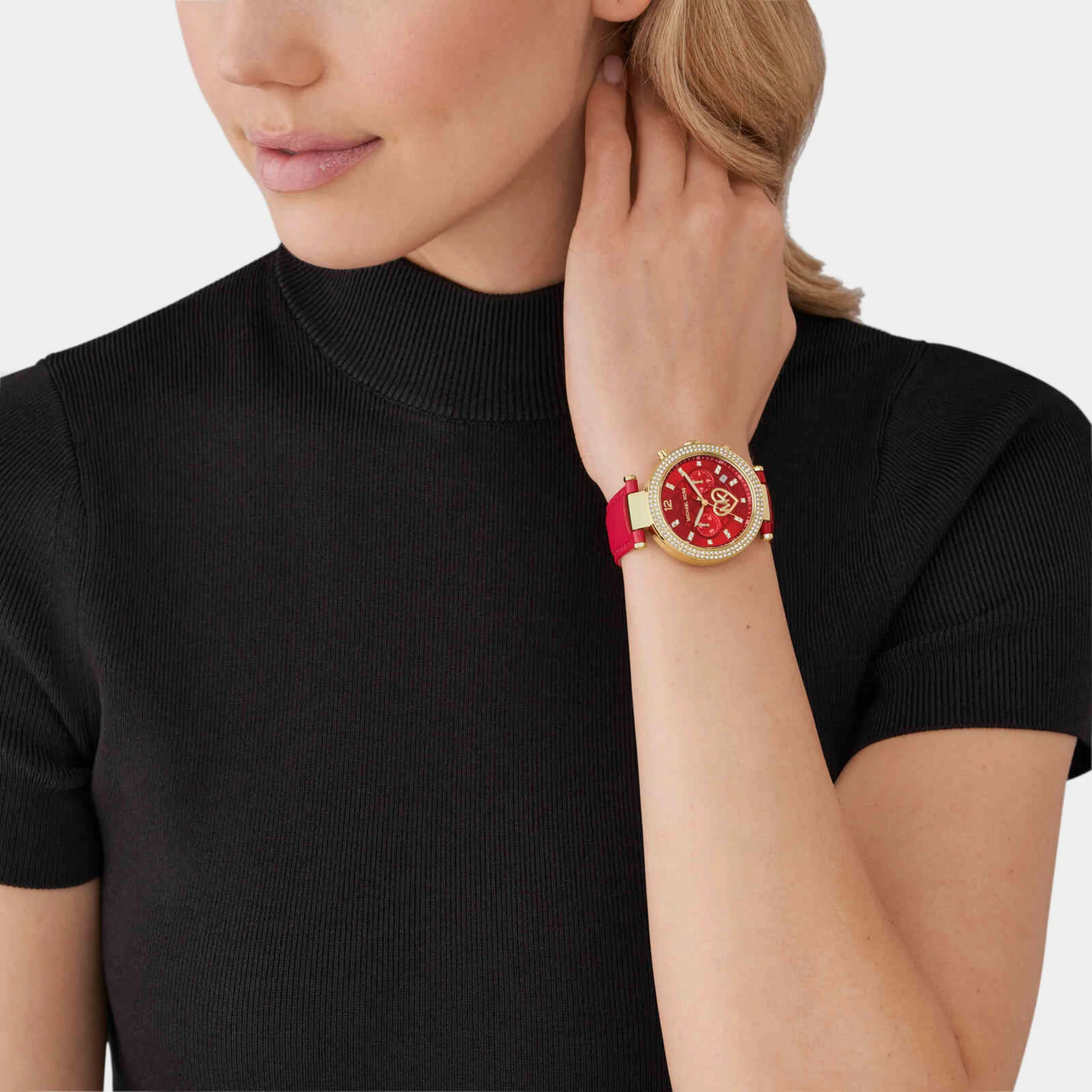 Parker Women Quartz Red Dial Chronograph Leather Watch MK2992 - Image 3