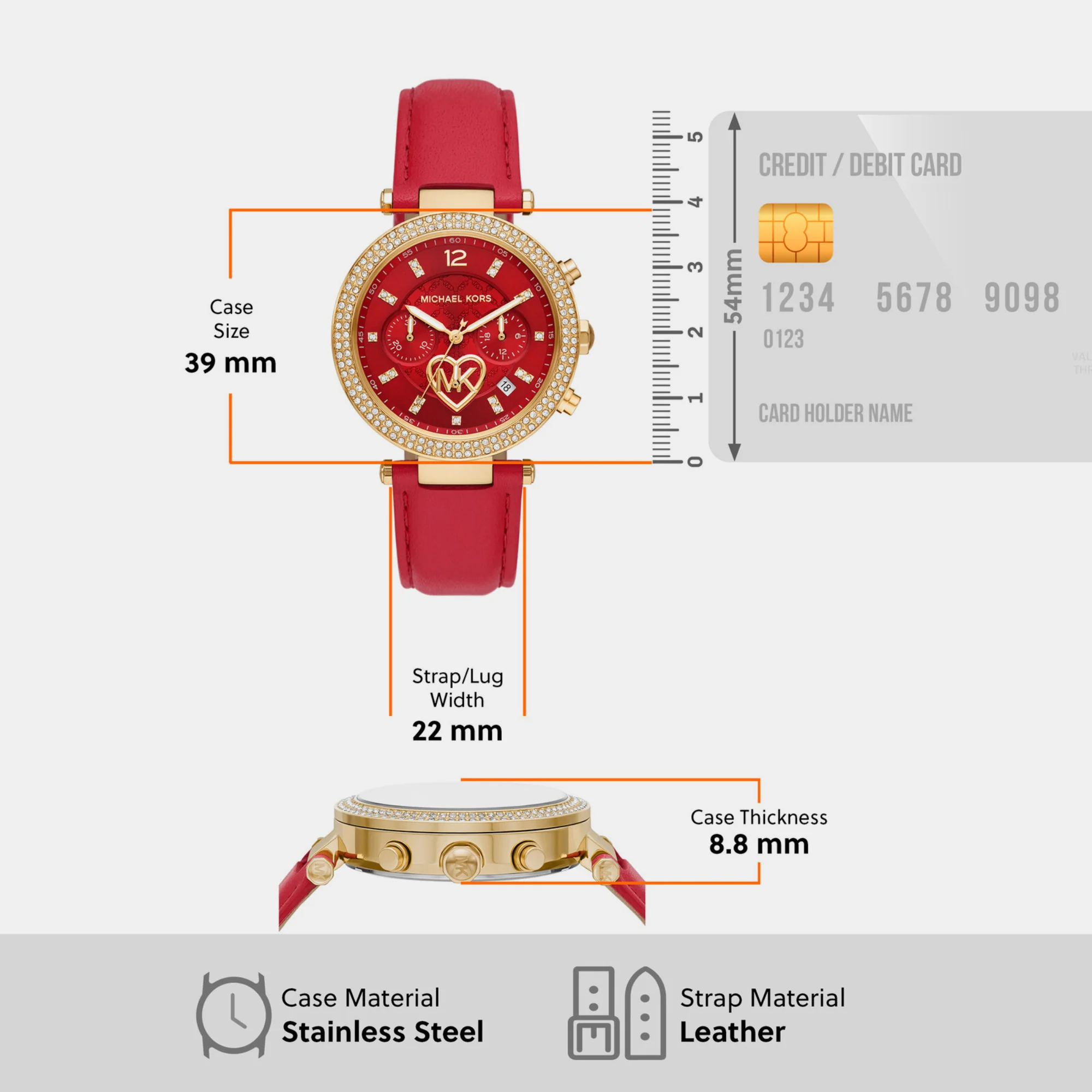 Parker Women Quartz Red Dial Chronograph Leather Watch MK2992 - Image 4