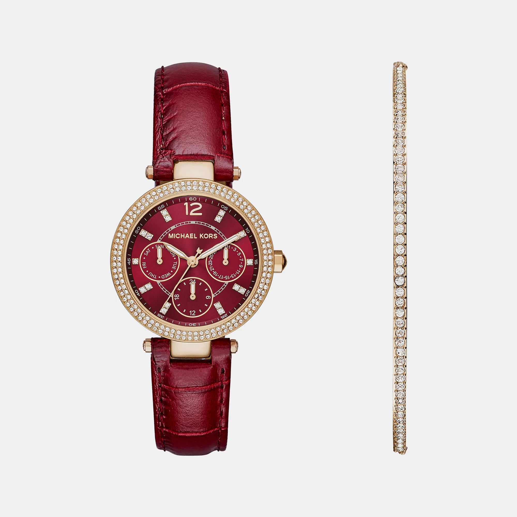 Parker Women Quartz Rose Gold Dial Chronograph Leather Watch MK6451