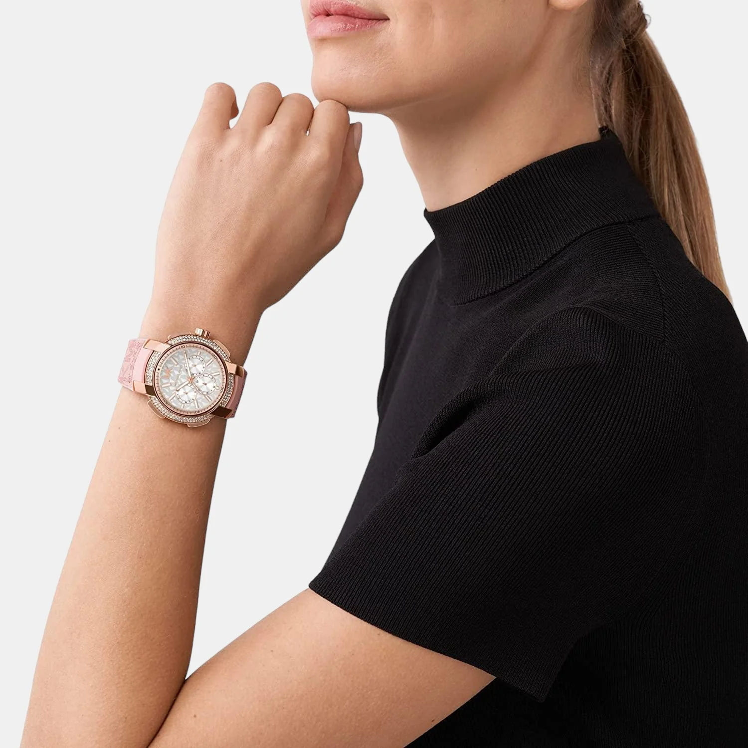 Sidney Women Quartz White Dial Chronograph Leather Watch MK7222 - Image 4
