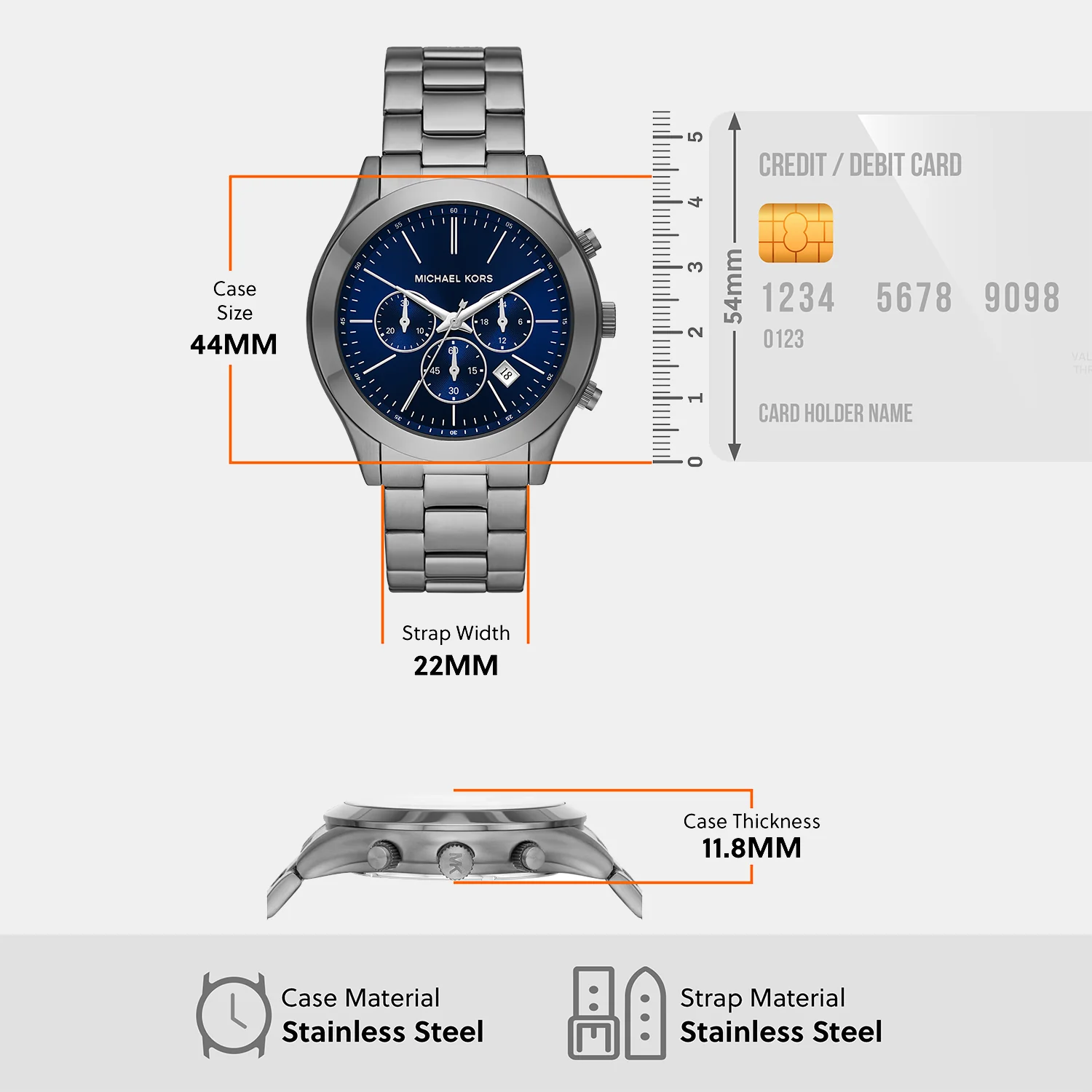 Slim Runway Men Quartz Blue Dial Chronograph Stainless Steel Watch MK8987 - Image 8
