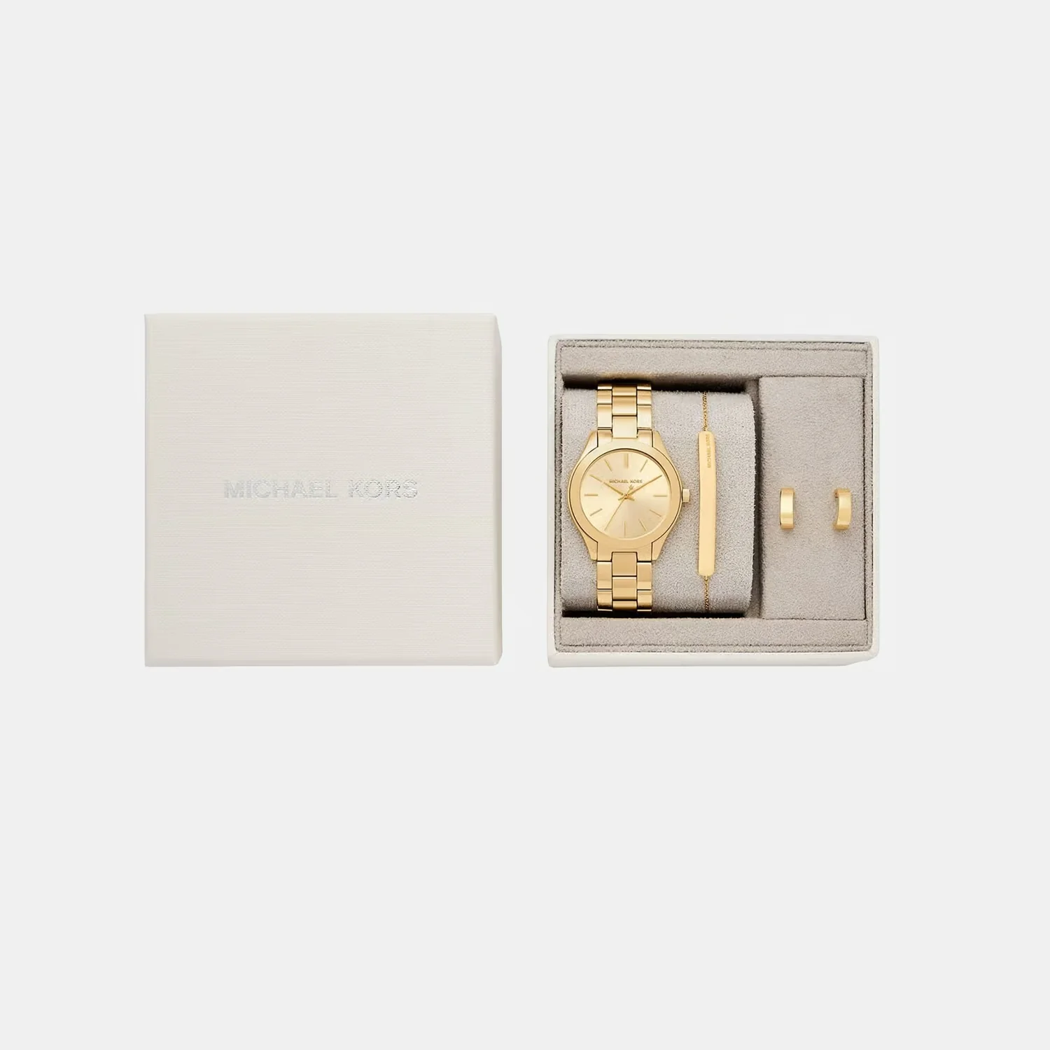 Slim Runway Women Quartz Gold Dial Analog Stainless Steel Watch MK7561SET - Image 5