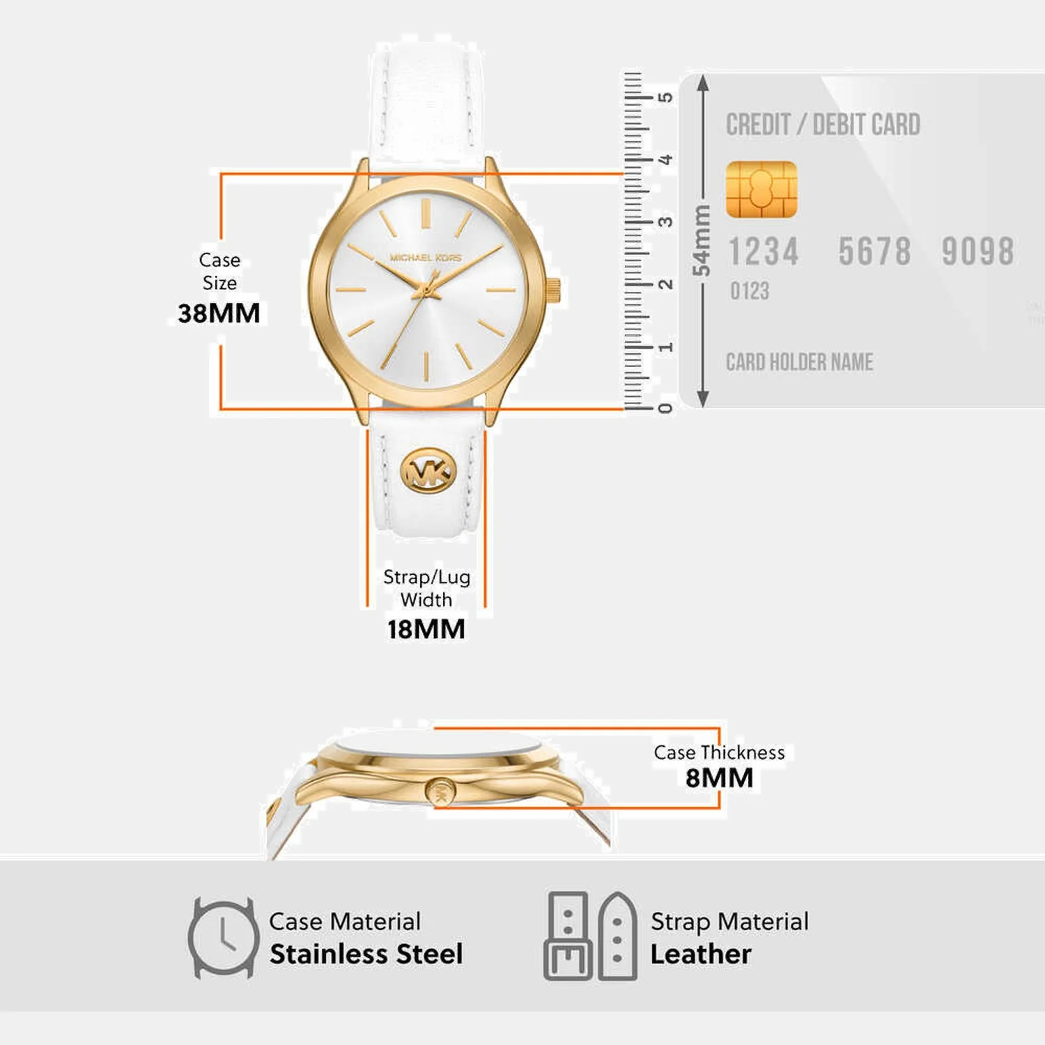 Slim Runway Women Quartz White Dial Analog Leather Watch MK7544 - Image 6