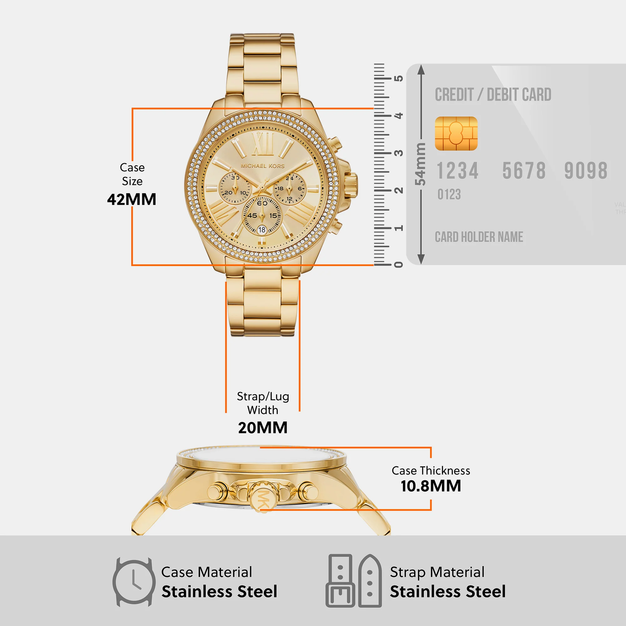 Wren Women Quartz Gold Dial Chronograph Stainless Steel Watch MK7428 - Image 5