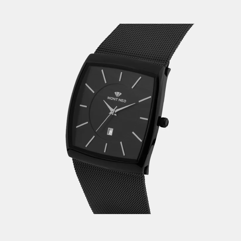 Men Quartz Black Dial Analog Mesh Watch 1060E-B4404 - Image 3