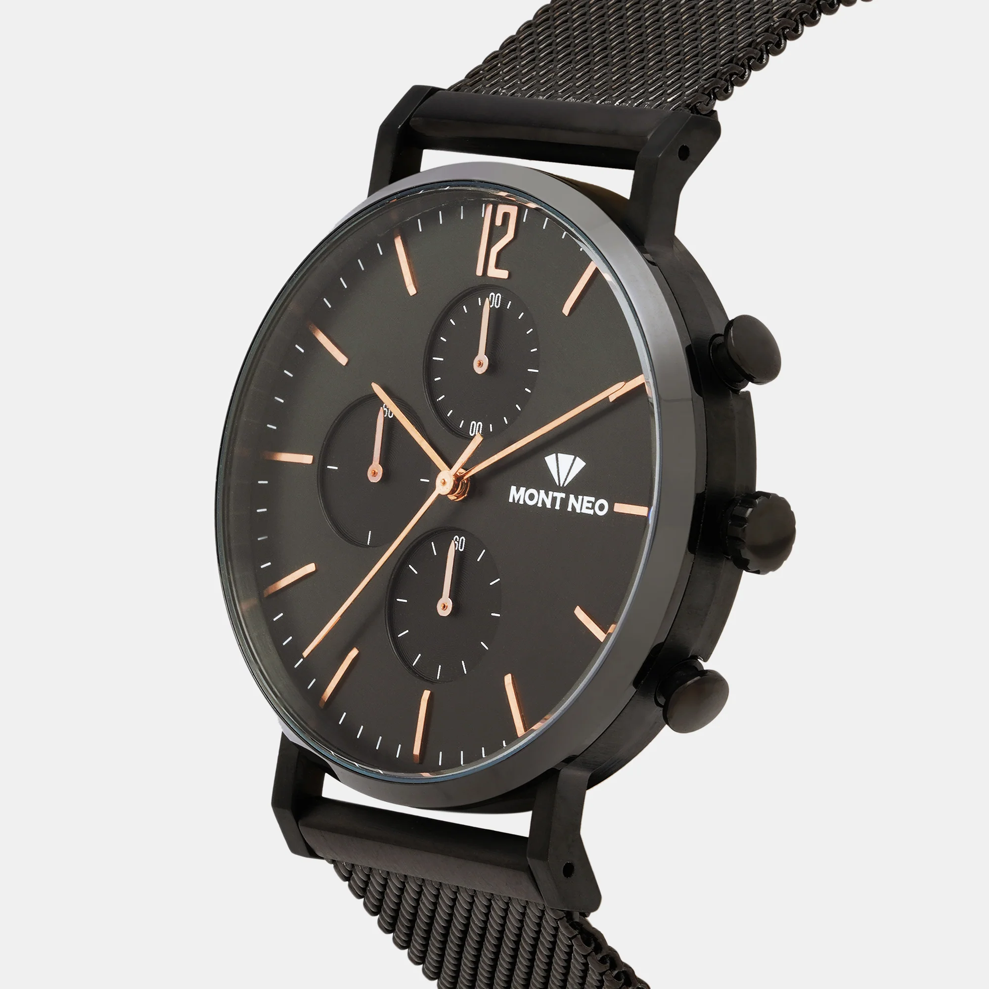 Men Quartz Black Dial Chronograph Mesh Watch 7004M-B4404 - Image 3