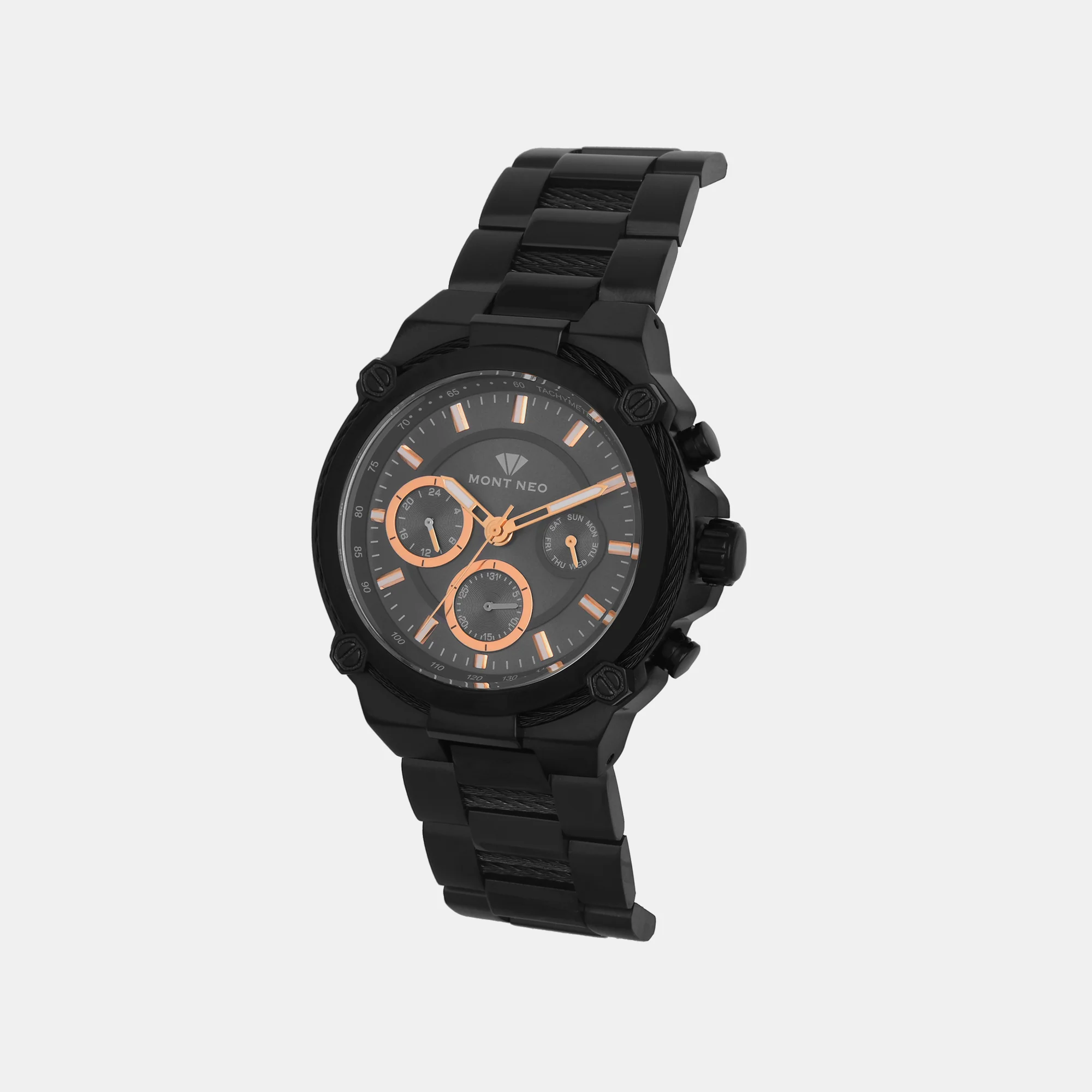 Men Quartz Black Dial Chronograph Stainless Steel Watch 1033C-M4404 - Image 2