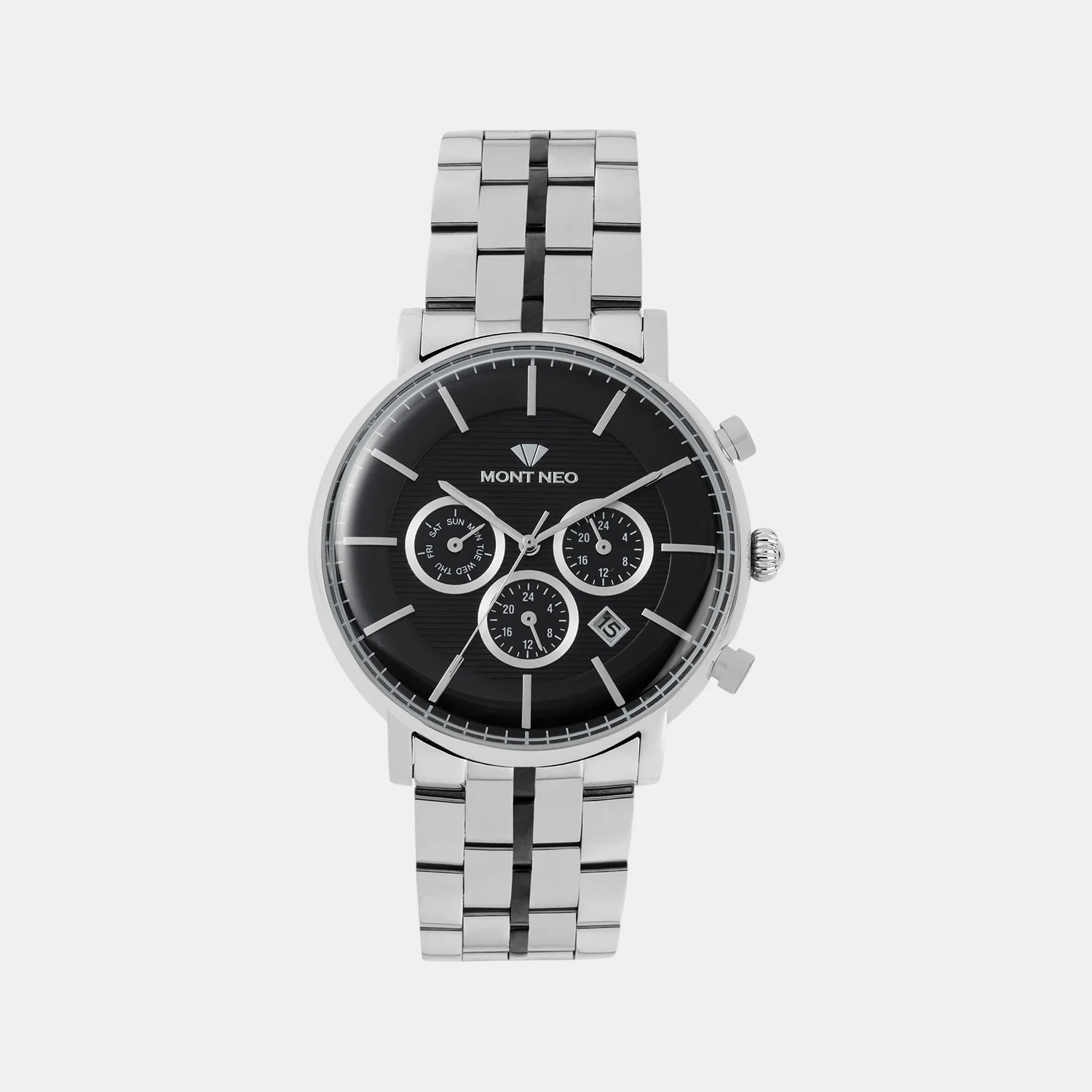 Men Quartz Black Dial Multi-Function Metal Watch 1055C-M1404