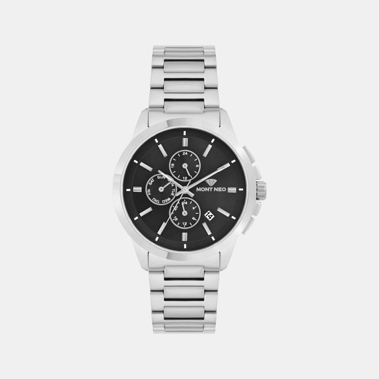 Men Quartz Black Dial Multi-Function Stainless Steel Watch G1051M-M1104