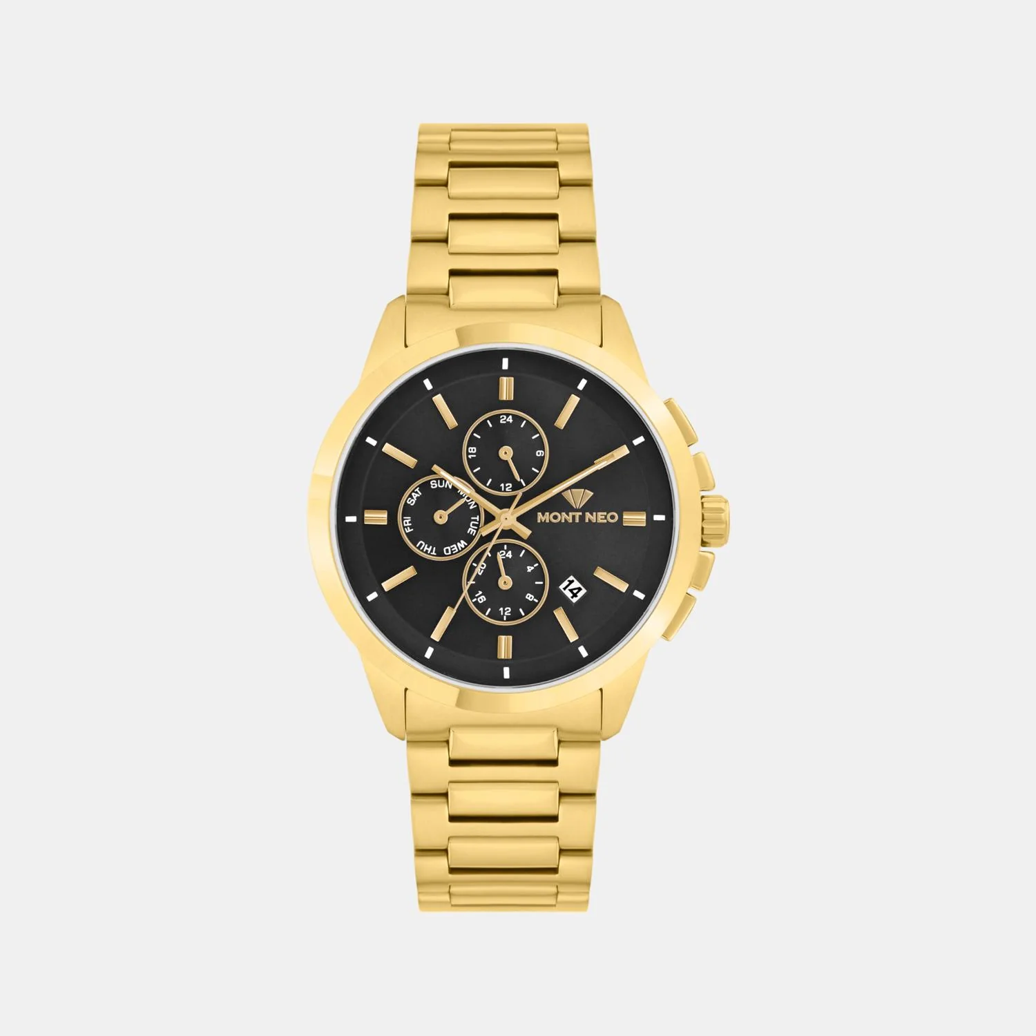 Men Quartz Black Dial Multi-Function Stainless Steel Watch G1051M-M2204