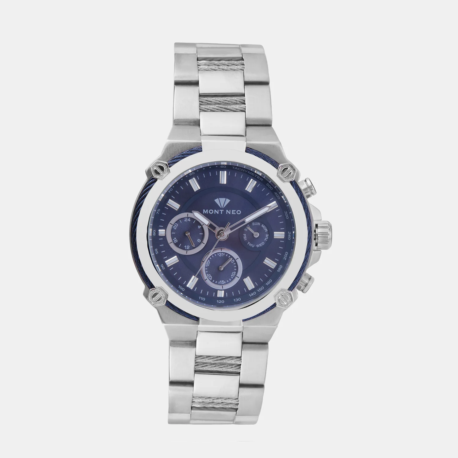 Men Quartz Blue Dial Chronograph Metal Watch 1033C-M1105