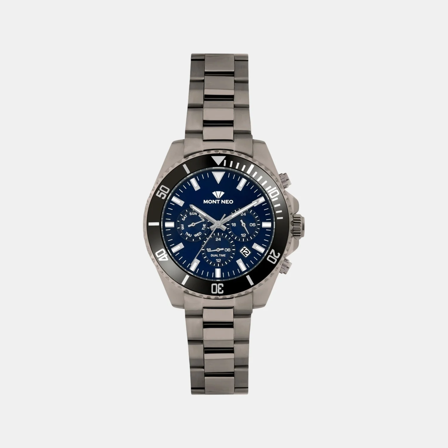 Men Quartz Blue Dial Multi-Function Stainless Steel Watch 3508M-M8805