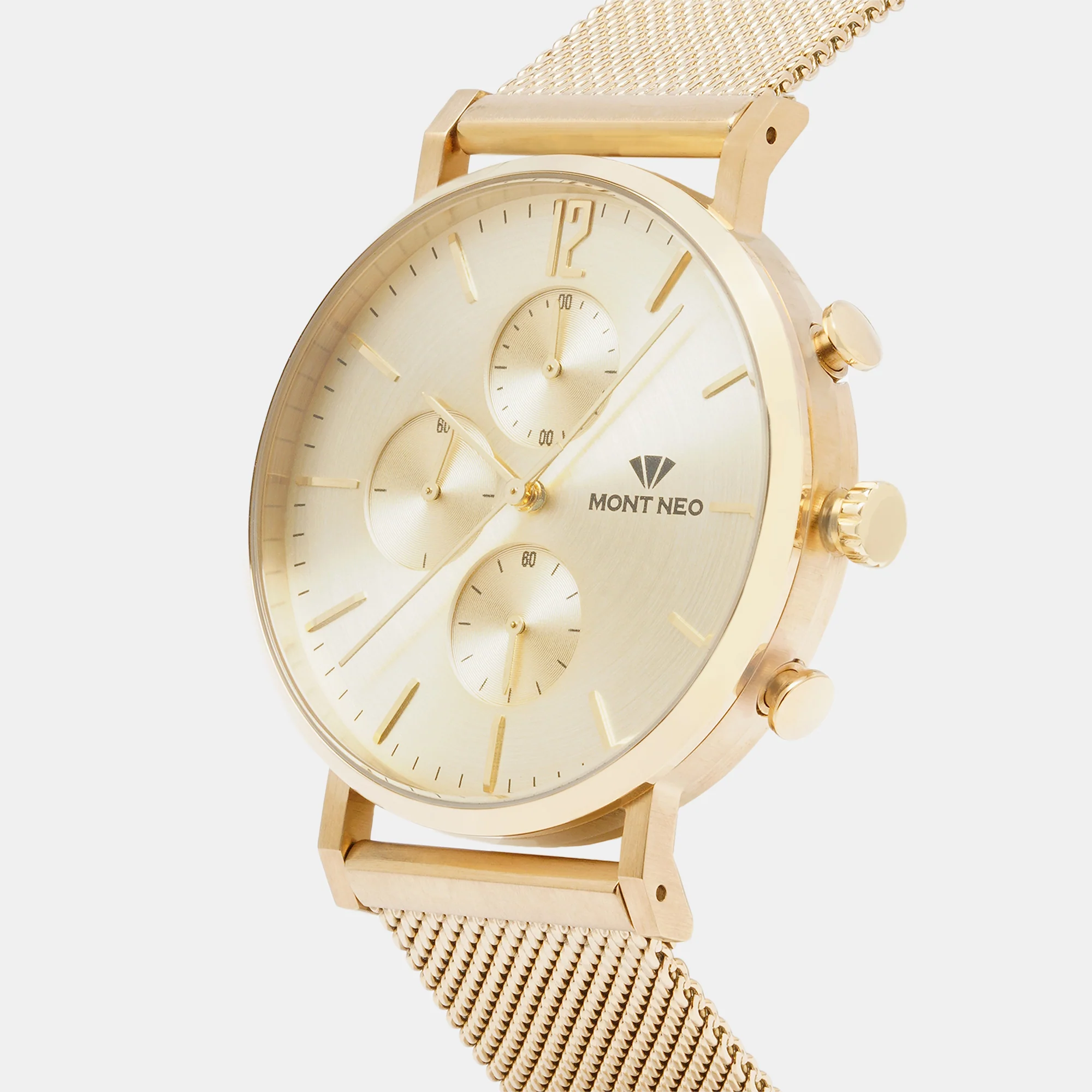 Men Quartz Gold Dial Chronograph Mesh Watch 7004M-B2208 - Image 3