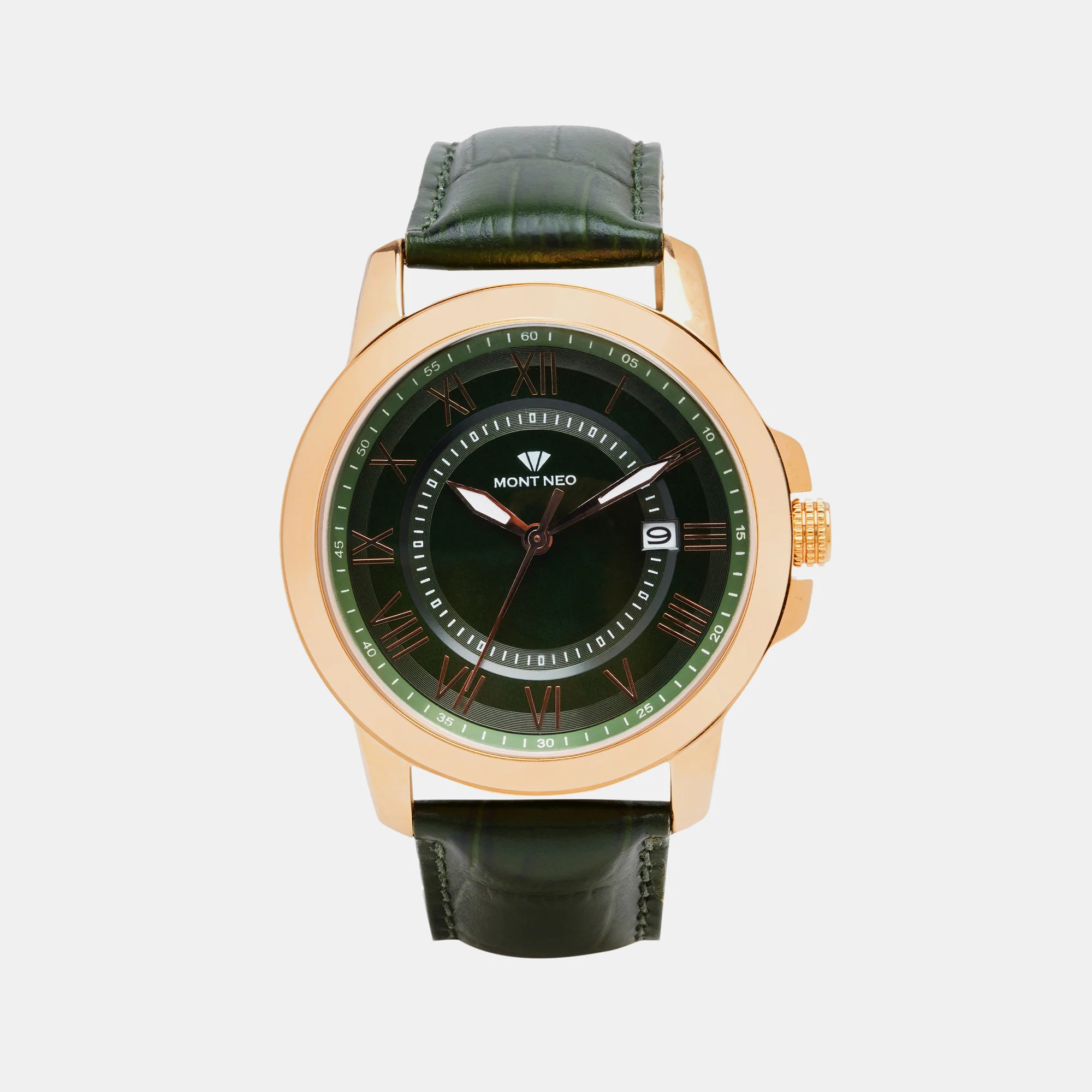 Men Quartz Green Dial Analog Leather Watch 8002E-L3314