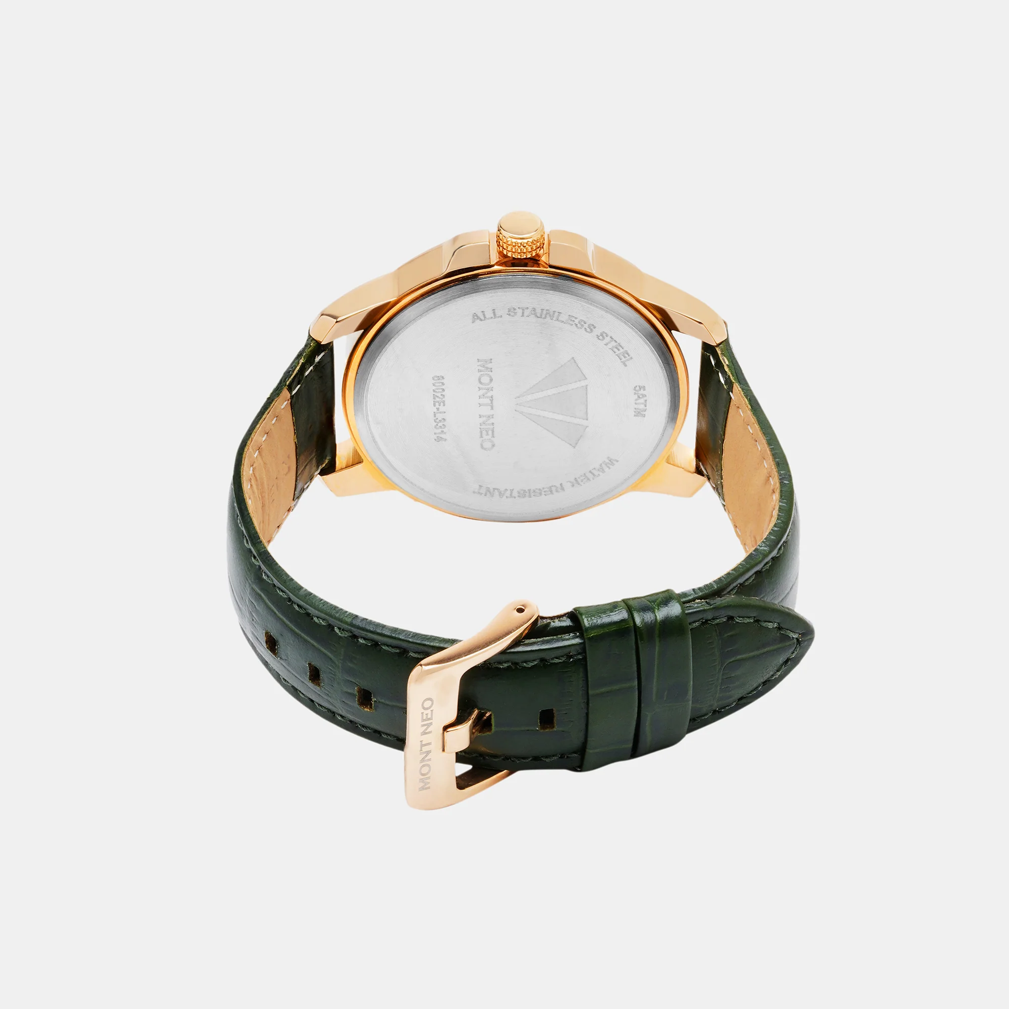 Men Quartz Green Dial Analog Leather Watch 8002E-L3314 - Image 4