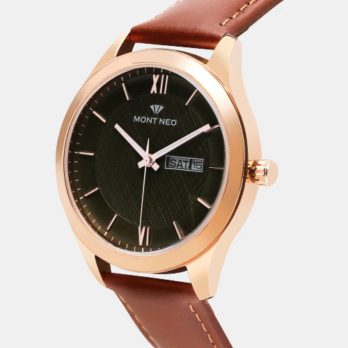 Men Quartz Green Dial Analog Leather Watch 8009D-L3314 - Image 3