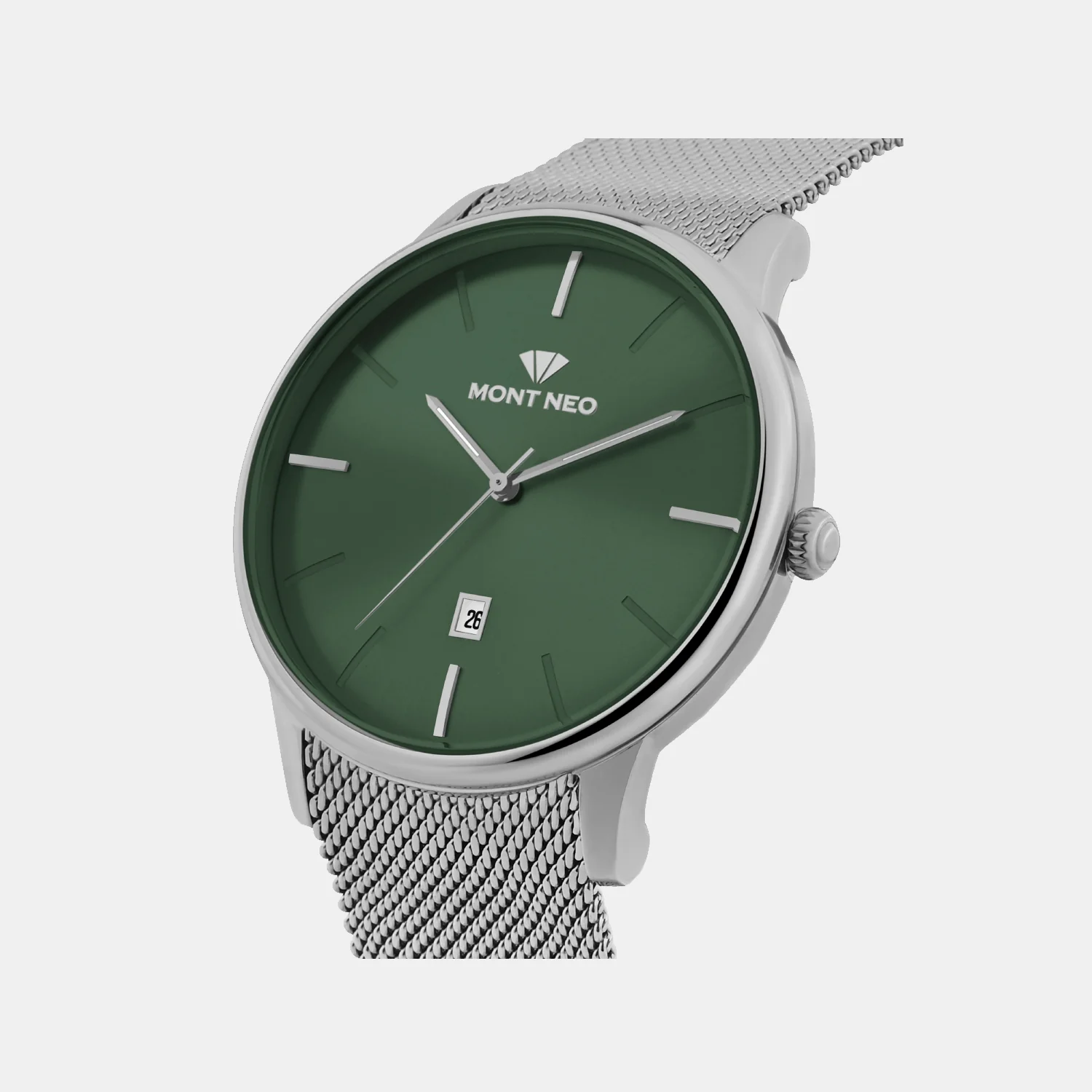 Men Quartz Green Dial Analog Mesh Watch G1052E-B1114 - Image 3