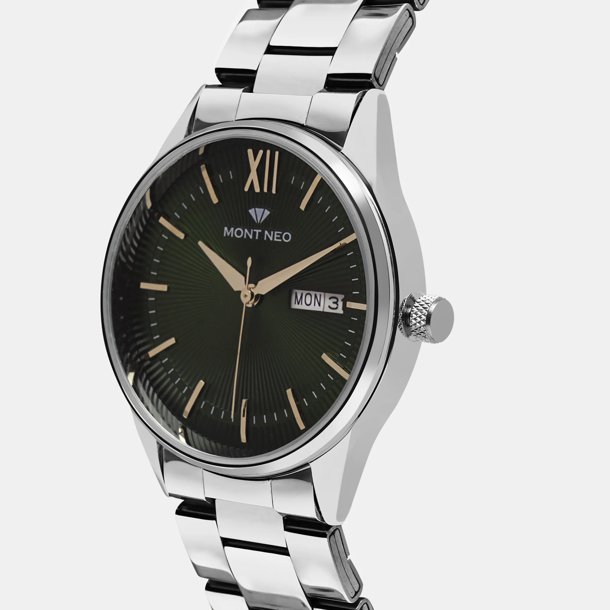 Men Quartz Green Dial Analog Stainless Steel Watch 8007T-M1114 - Image 3