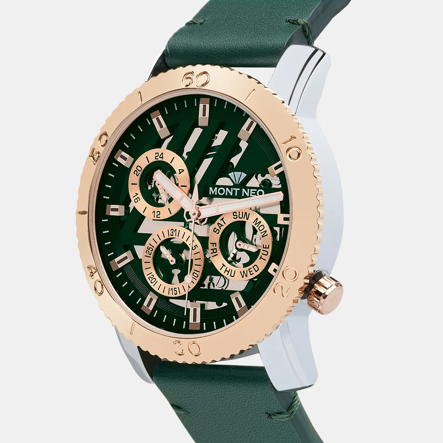 Men Quartz Green Dial Chronograph Leather Watch 8017M-L1314 - Image 2