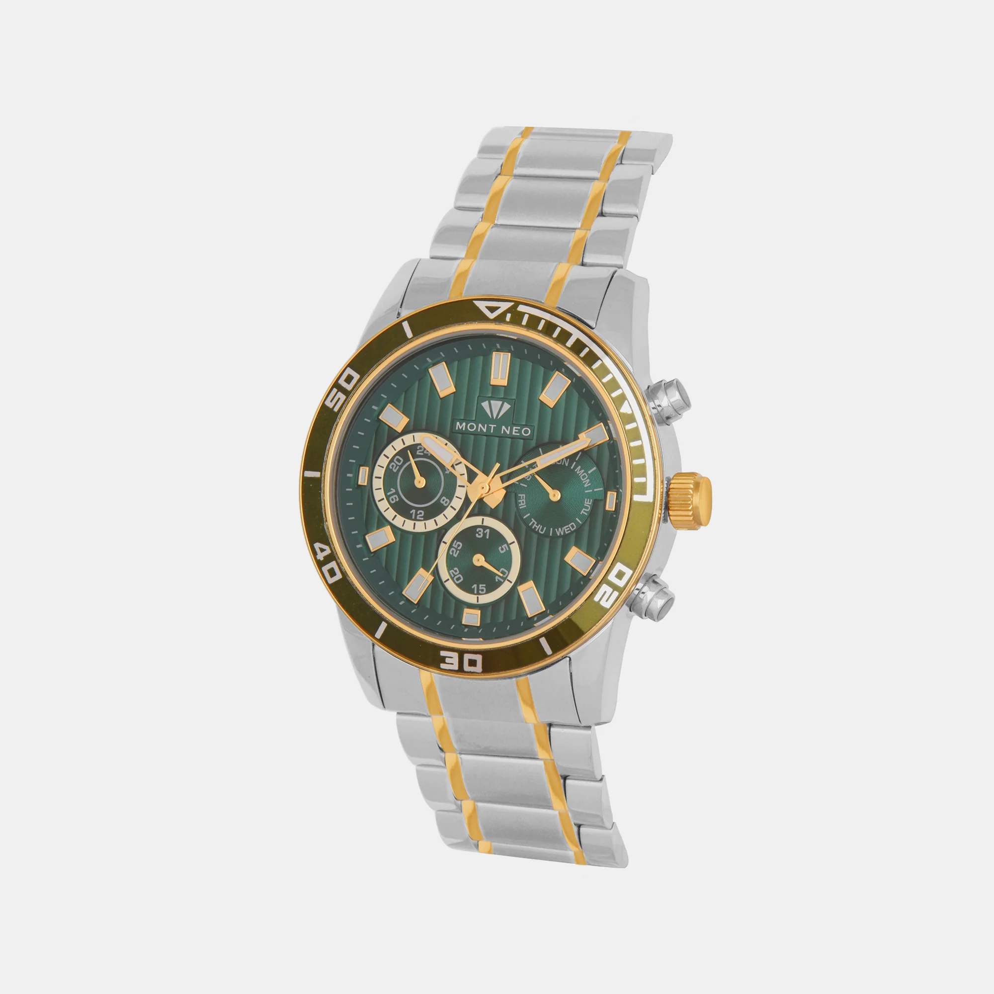 Men Quartz Green Dial Chronograph Stainless Steel Watch 1036C-M11014 - Image 3