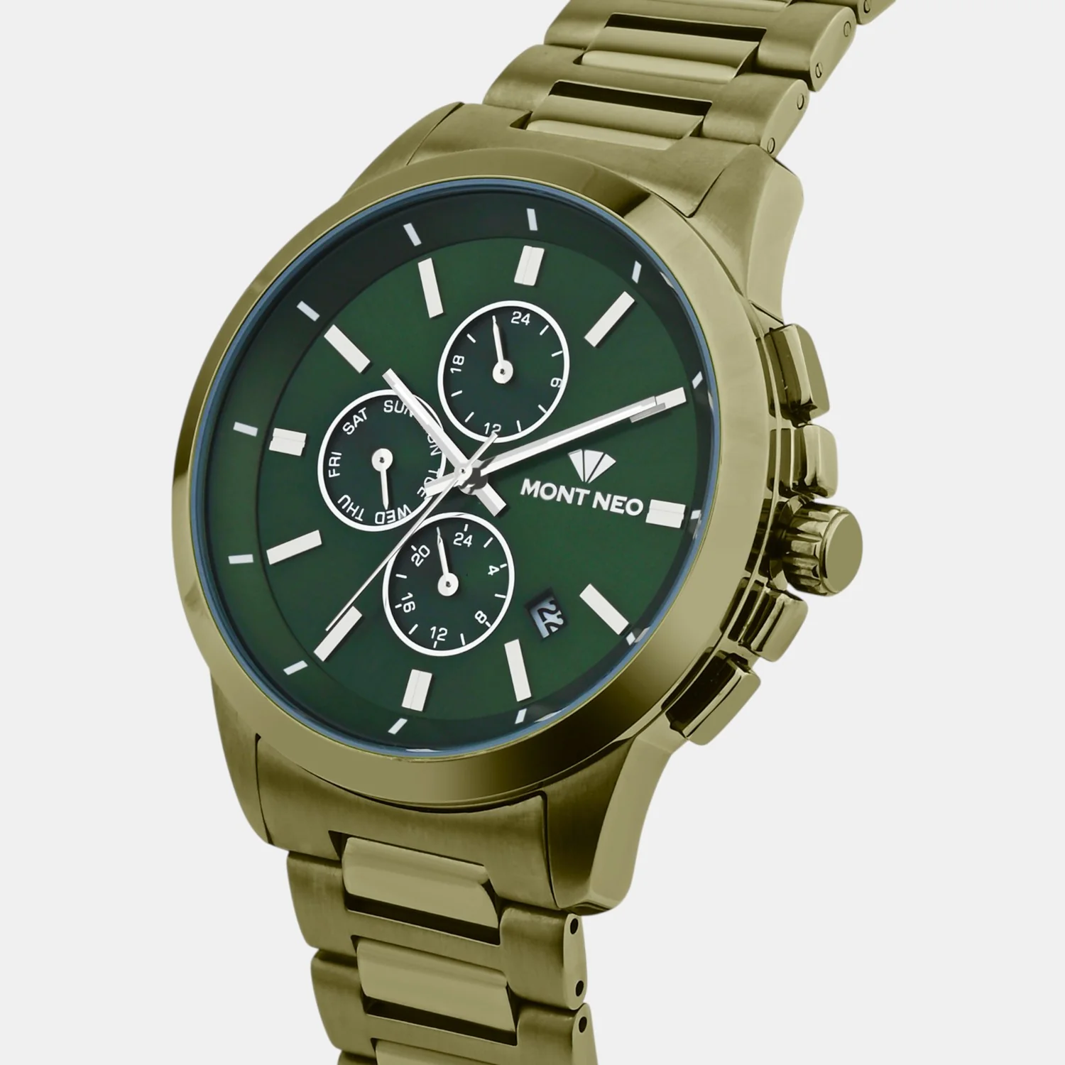 Men Quartz Green Dial Multi-Function Stainless Steel Watch G1051M-M101014 - Image 2
