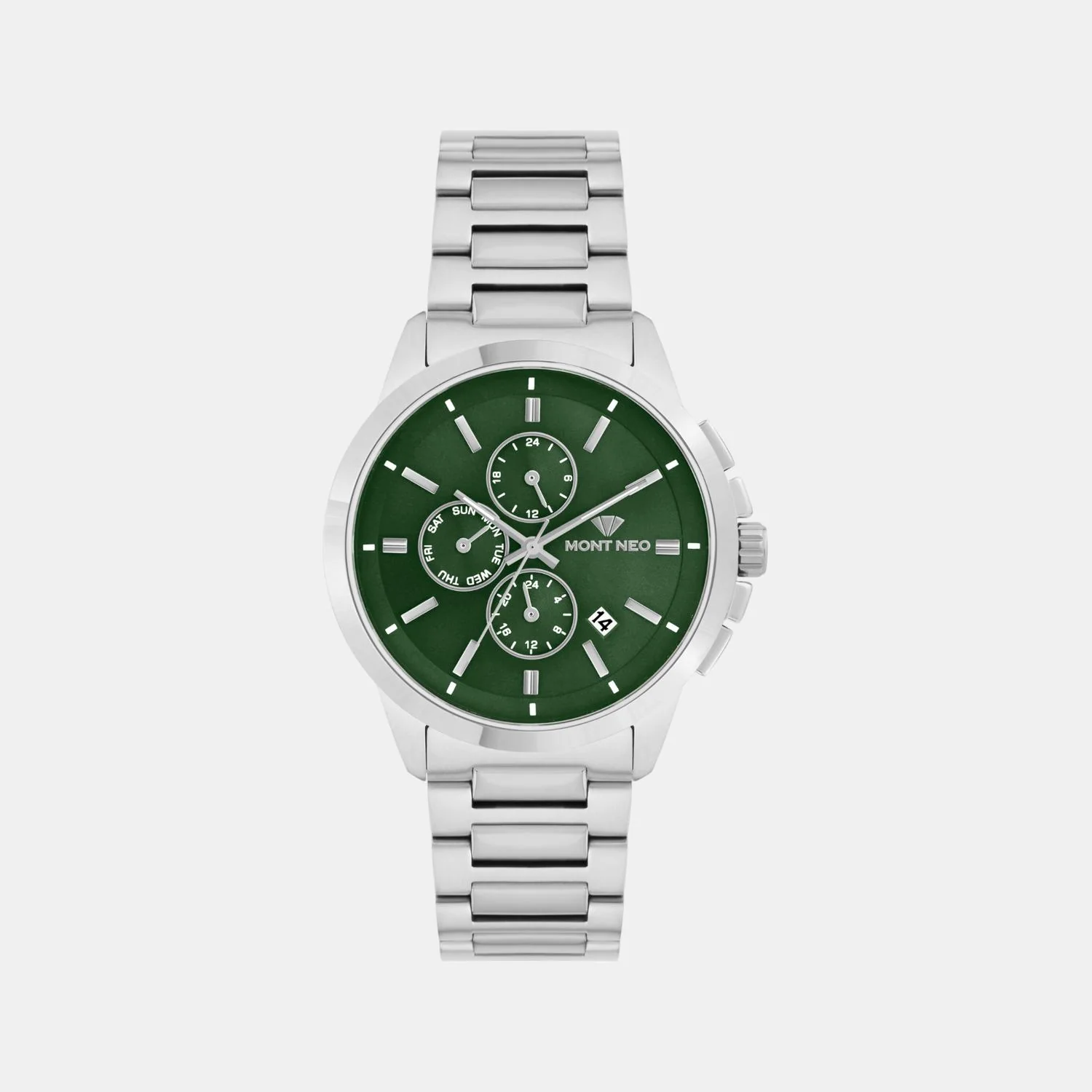 Men Quartz Green Dial Multi-Function Stainless Steel Watch G1051M-M1114