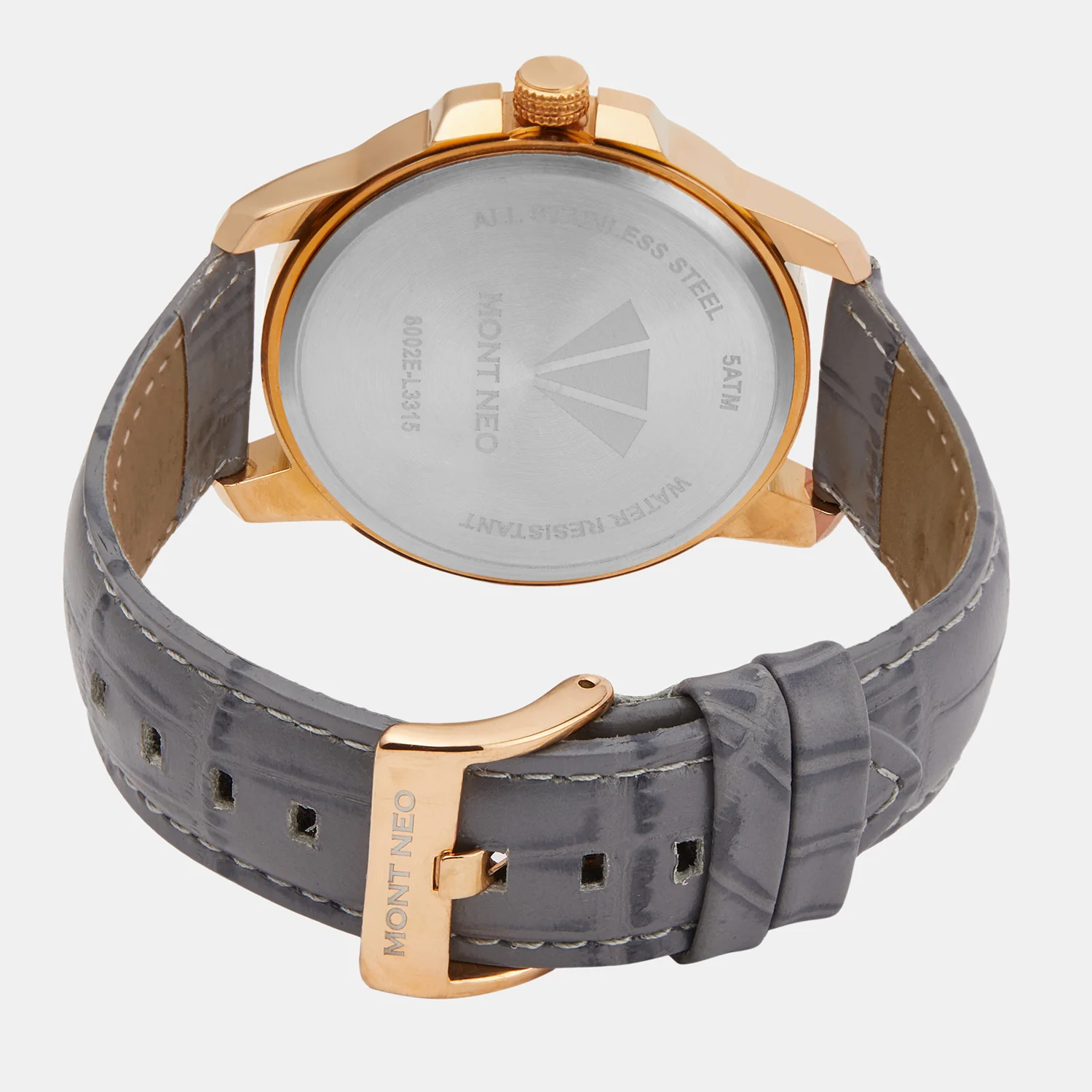 Men Quartz Grey Dial Analog Leather Watch 8002E-L3315 - Image 3