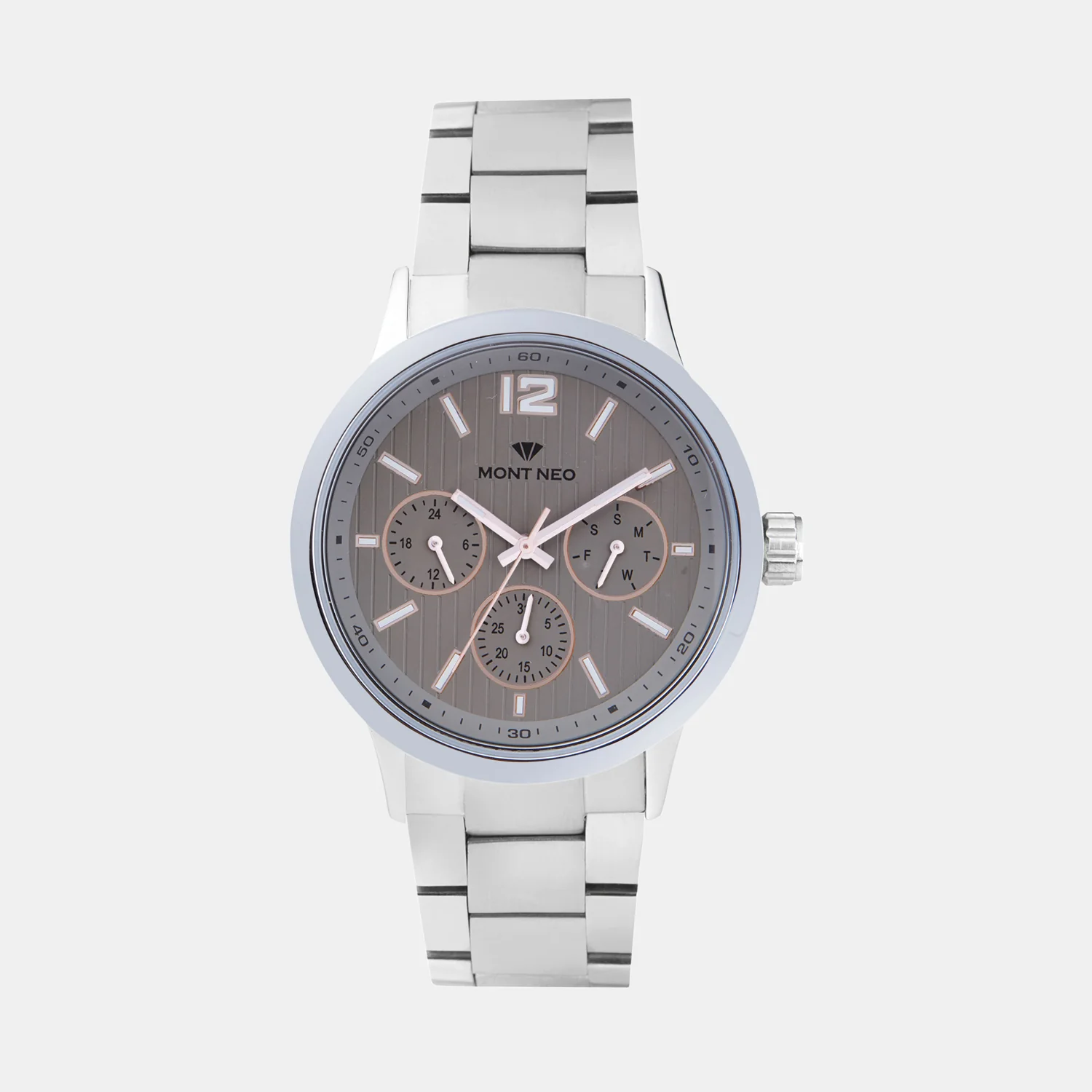 Men Quartz Grey Dial Multi-Function Stainless Steel Watch 8008M-L1115