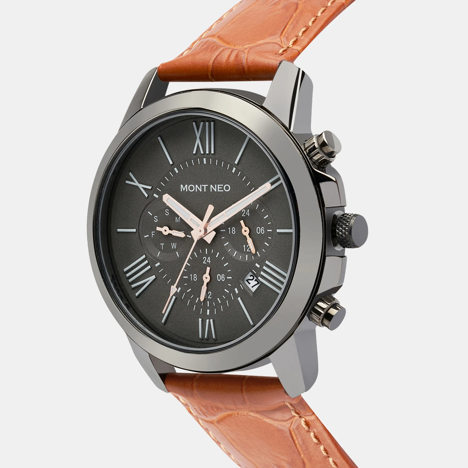 Men Quartz Gun Dial Chronograph Leather Watch 8015C-L8816 - Image 2