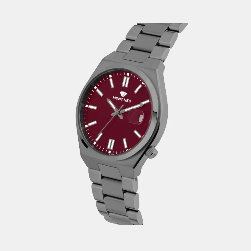 Men Quartz Maroon Dial Analog Metal Watch 3506E-M8812 - Image 3