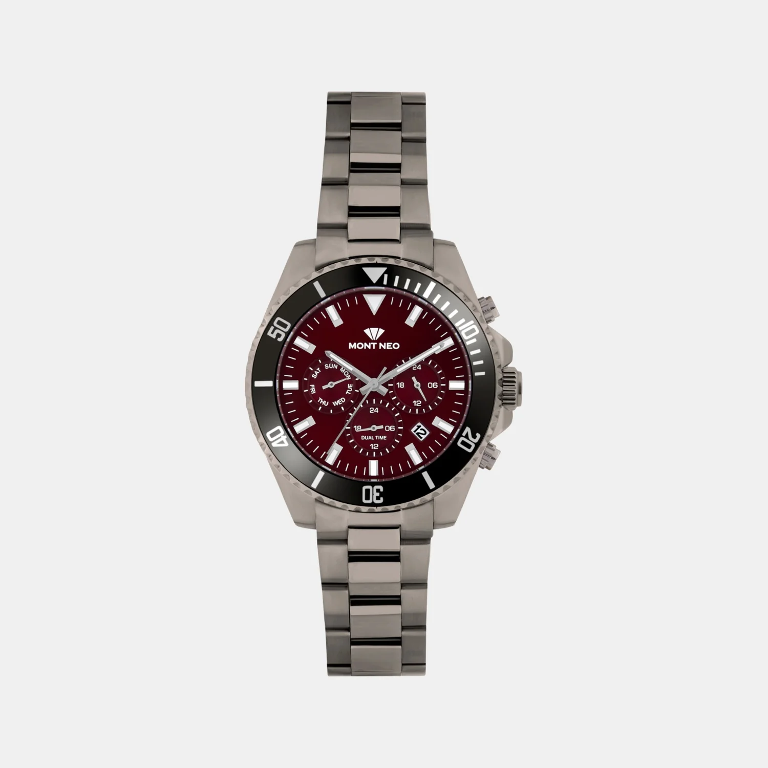 Men Quartz Burgundy Dial Multi-Function Stainless Steel Watch 3508M-M8812 - Image 2