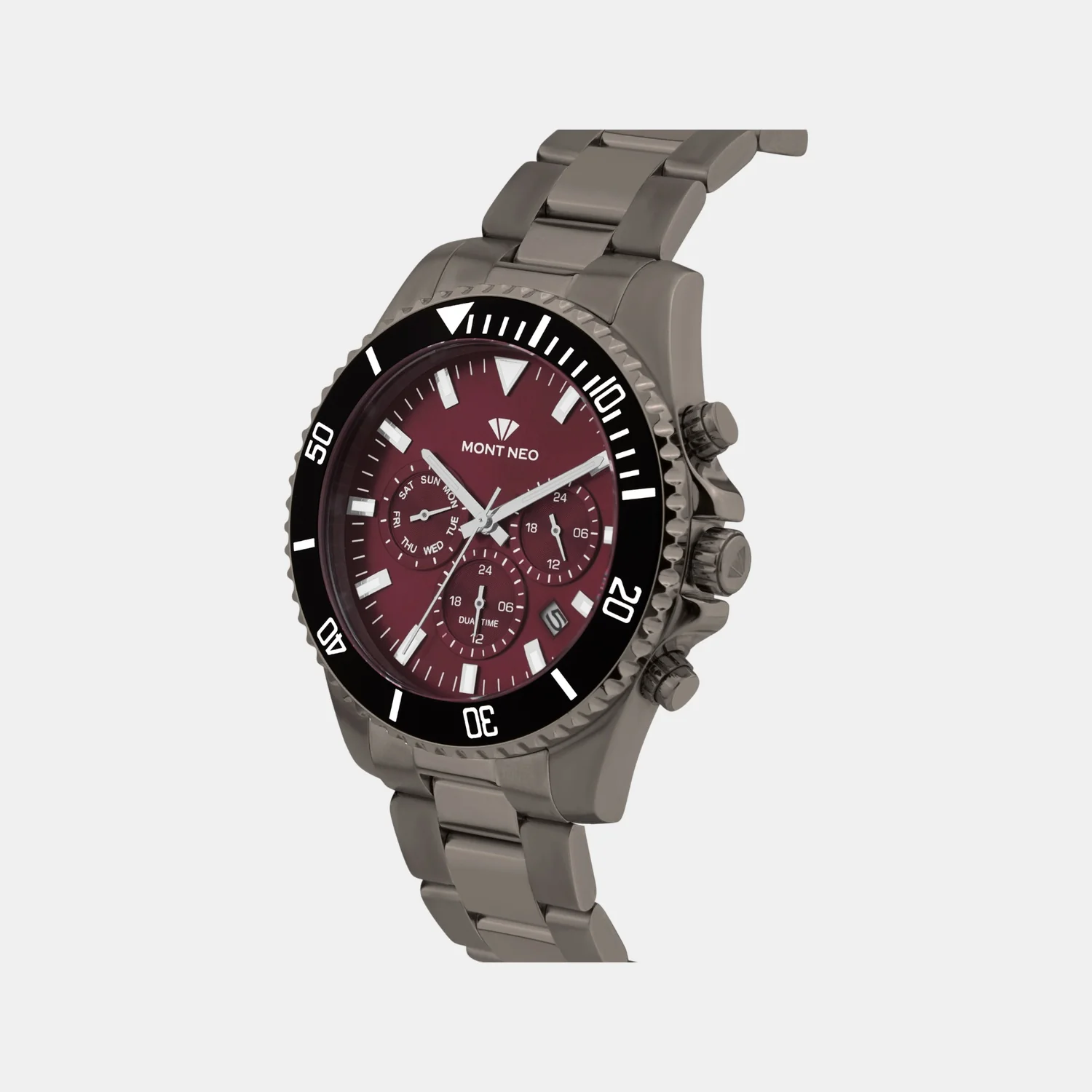 Men Quartz Burgundy Dial Multi-Function Stainless Steel Watch 3508M-M8812 - Image 3